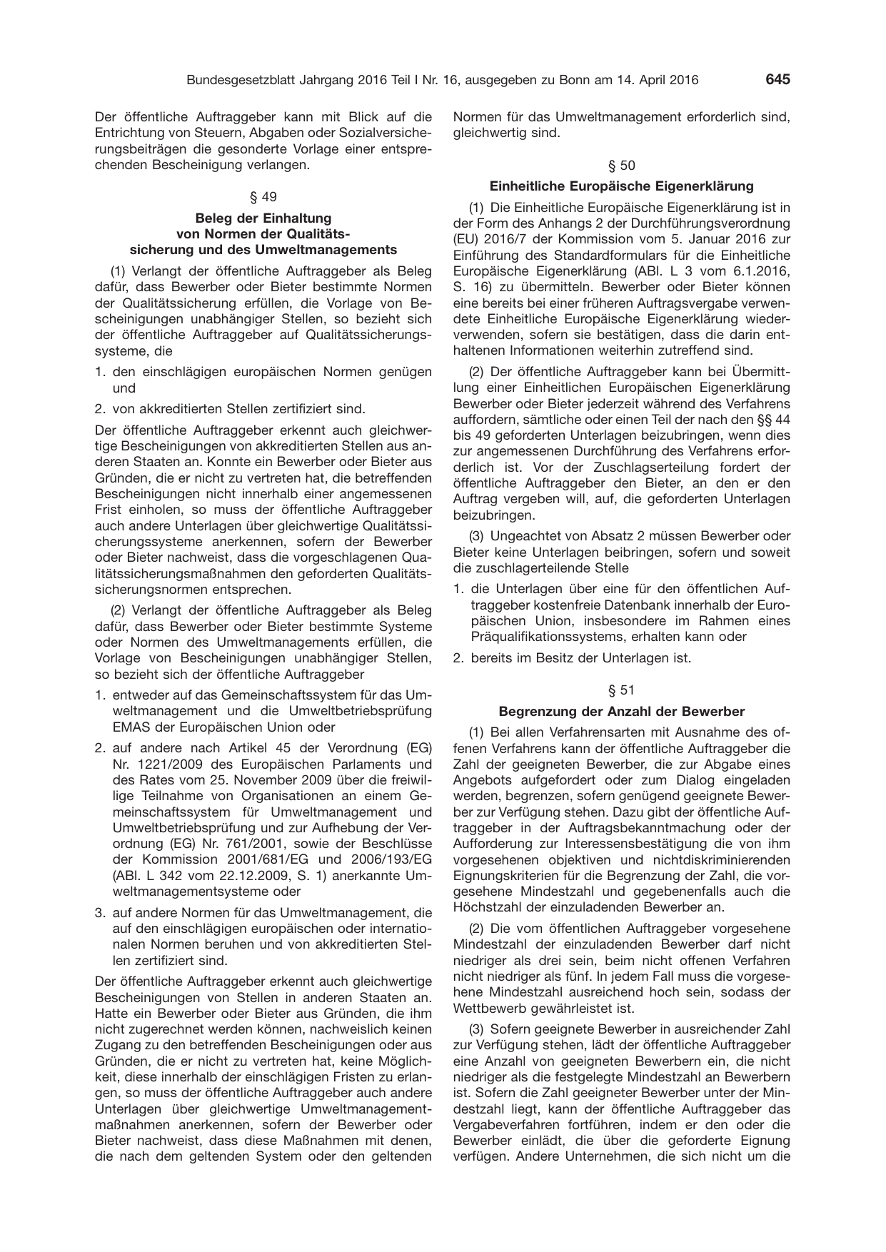 BGBl. 2016, Seite 645 — Originalseite als Abbildung