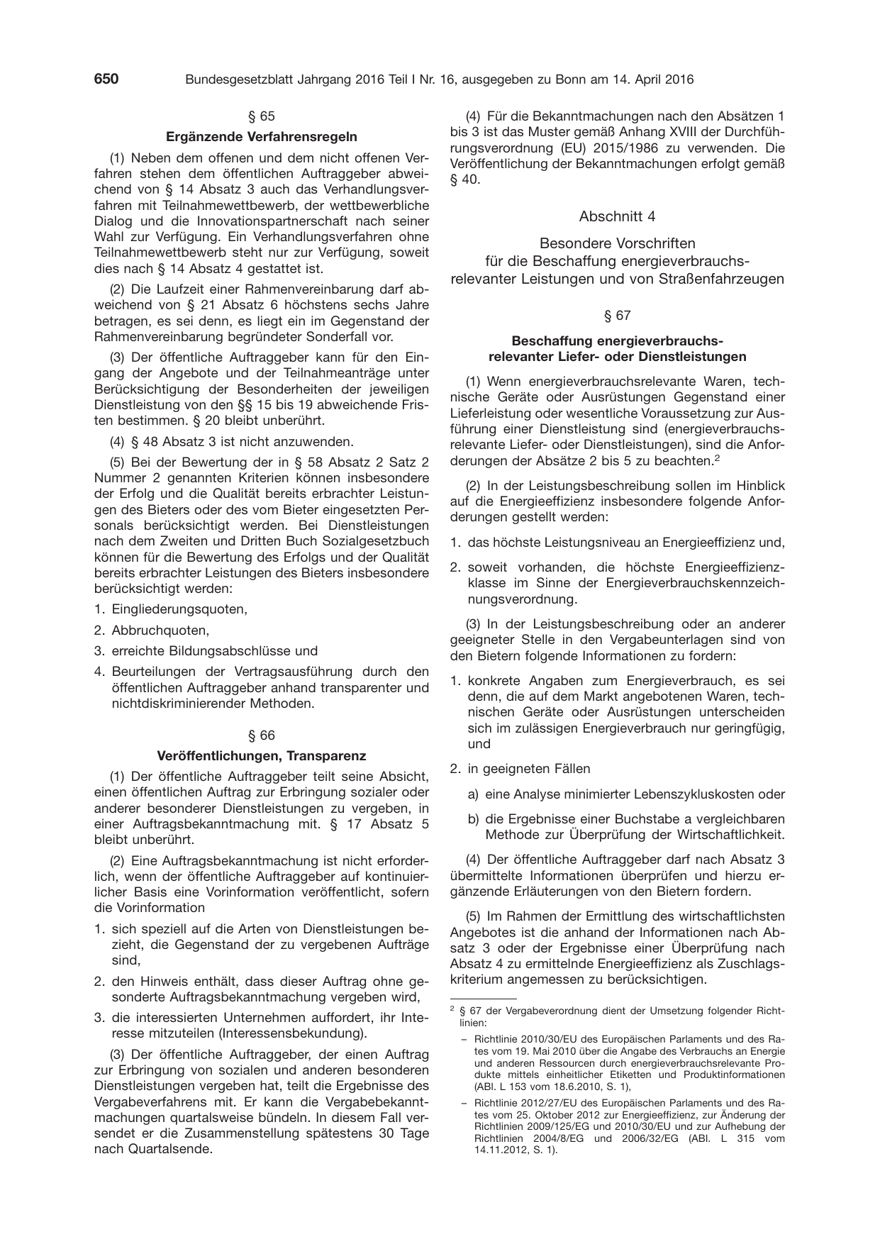 BGBl. 2016, Seite 650 — Originalseite als Abbildung