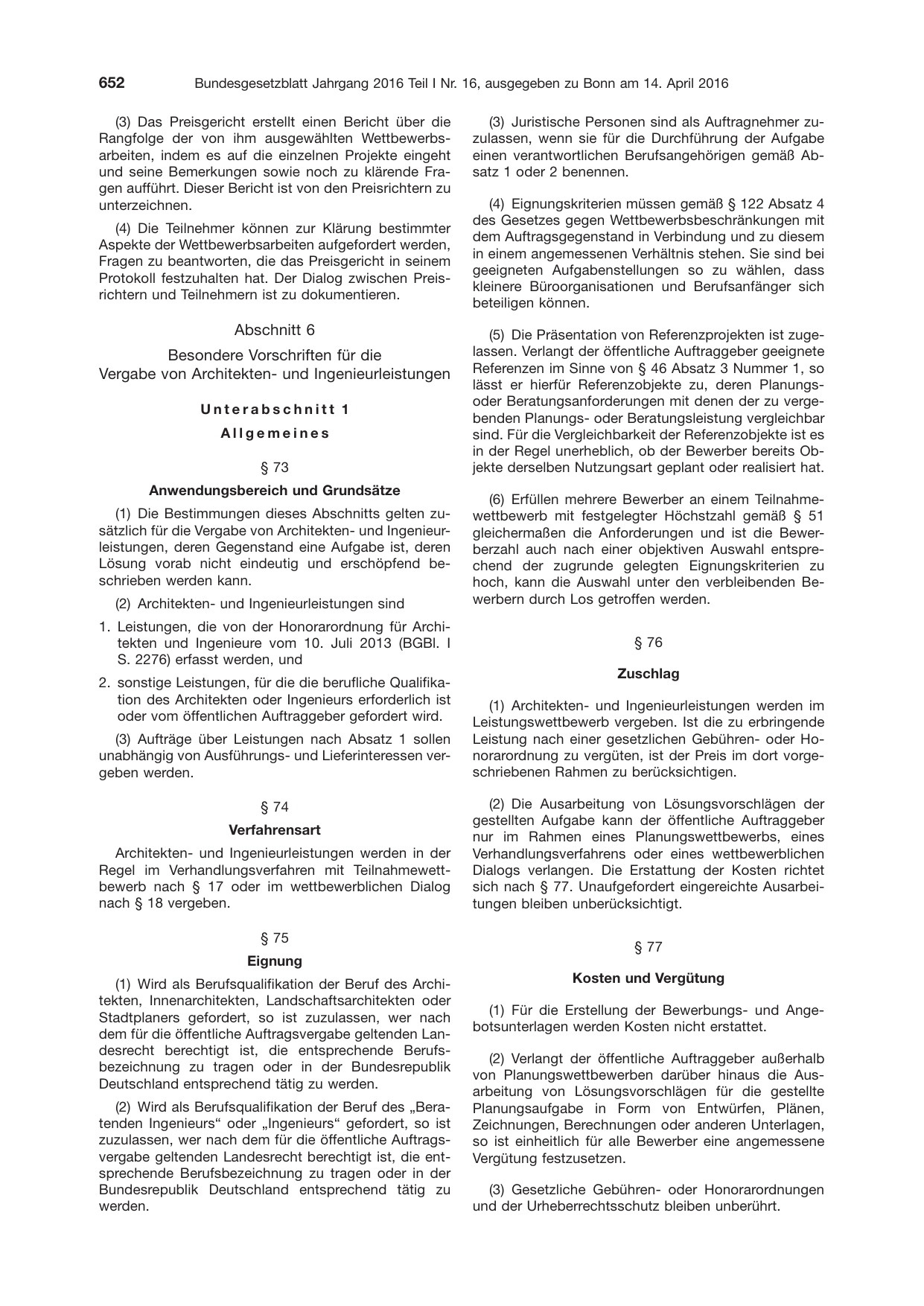 BGBl. 2016, Seite 652 — Originalseite als Abbildung
