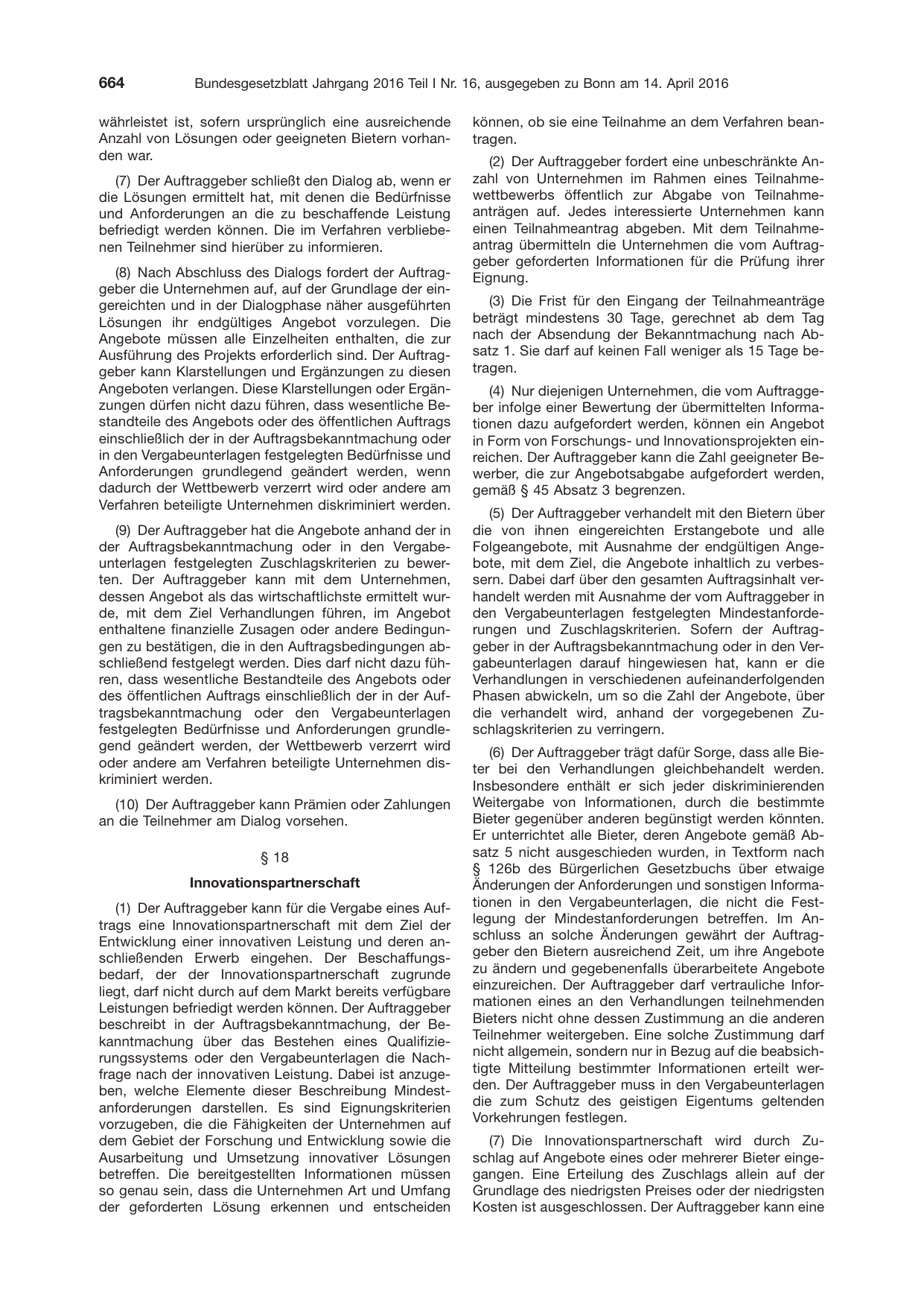 BGBl. 2016, Seite 664 — Originalseite als Abbildung
