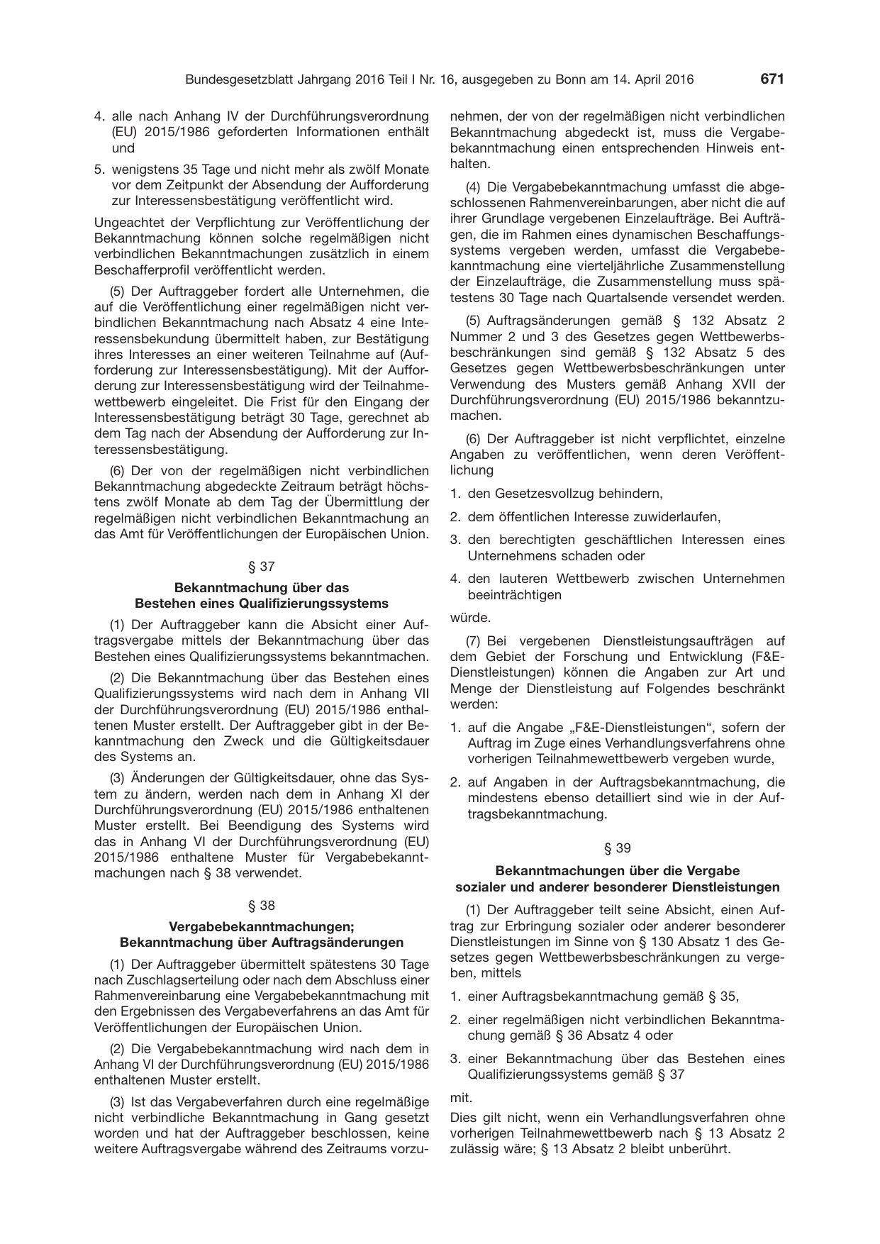 BGBl. 2016, Seite 671 — Originalseite als Abbildung