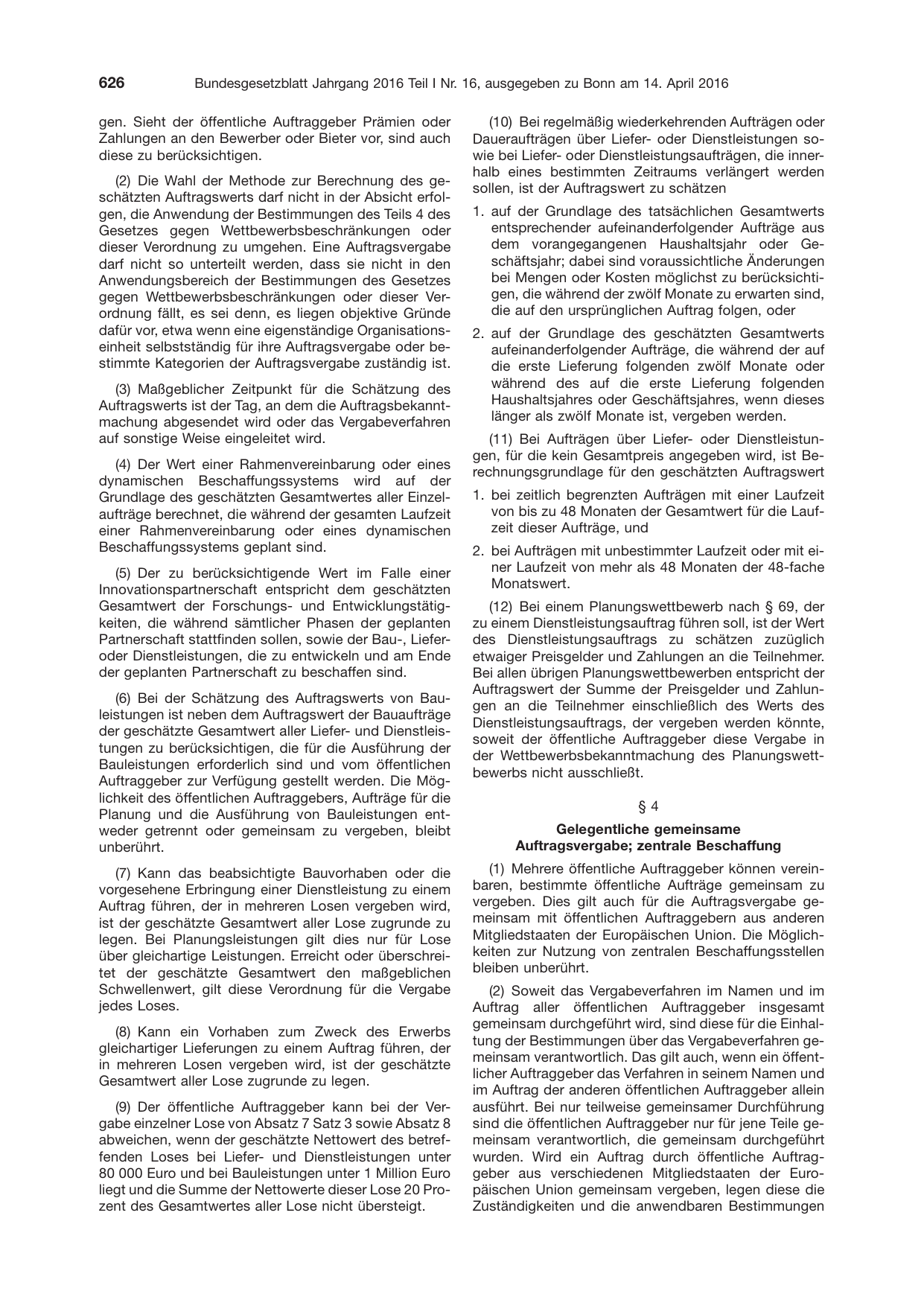 BGBl. 2016, Seite 626 — Originalseite als Abbildung