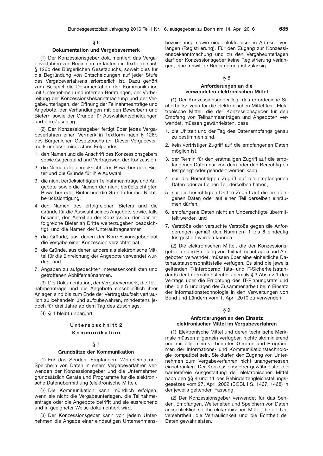 BGBl. 2016, Seite 685 — Originalseite als Abbildung