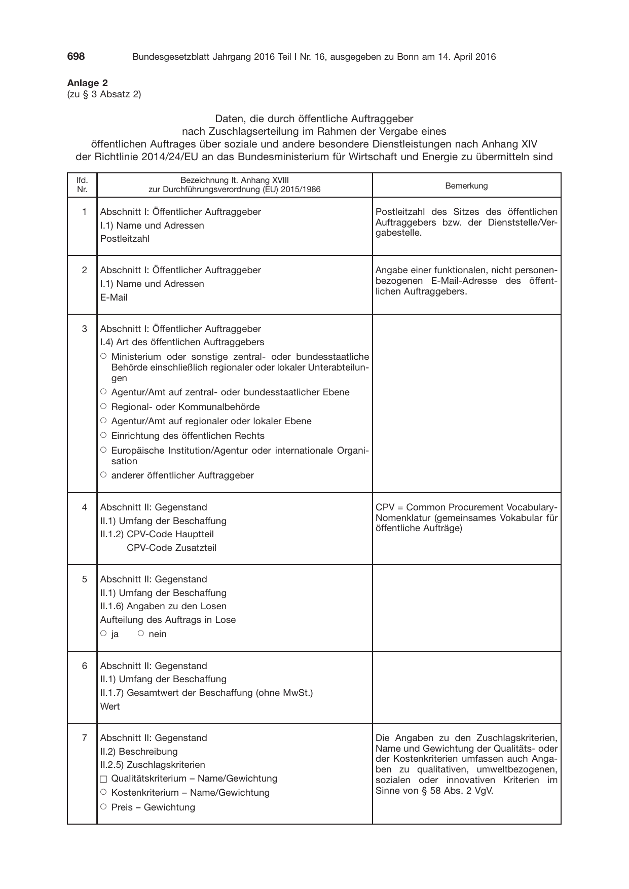 BGBl. 2016, Seite 698 — Originalseite als Abbildung