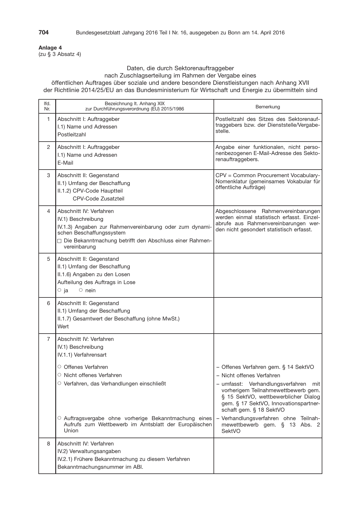 BGBl. 2016, Seite 704 — Originalseite als Abbildung