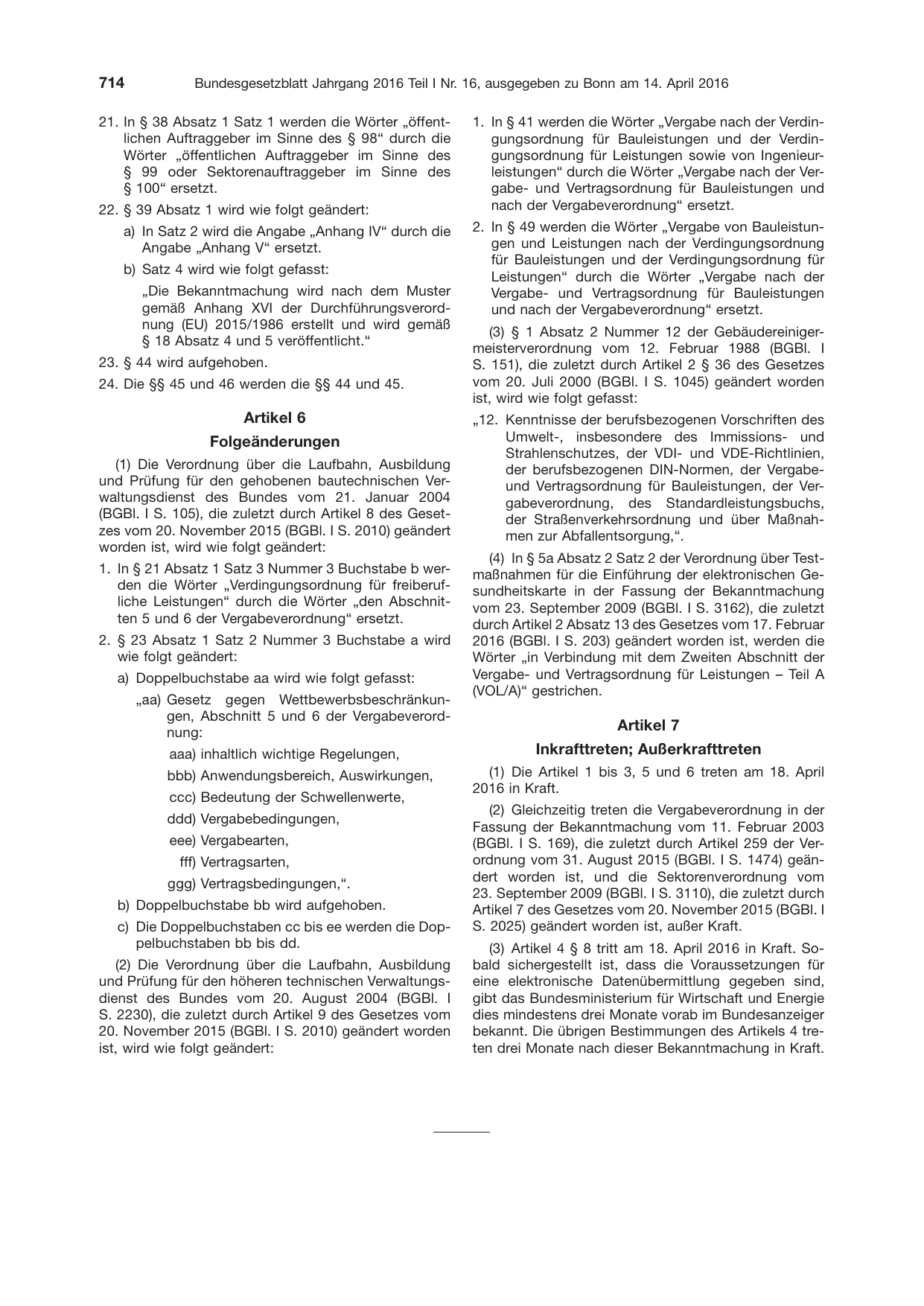 BGBl. 2016, Seite 714 — Originalseite als Abbildung