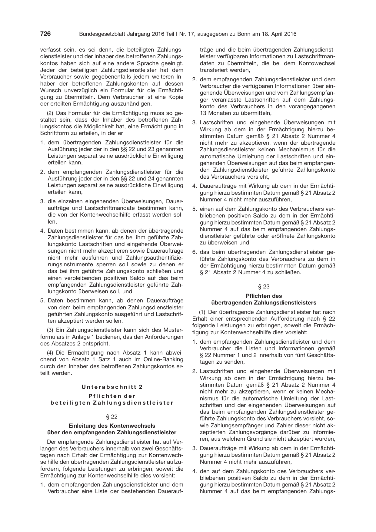 BGBl. 2016, Seite 726 — Originalseite als Abbildung