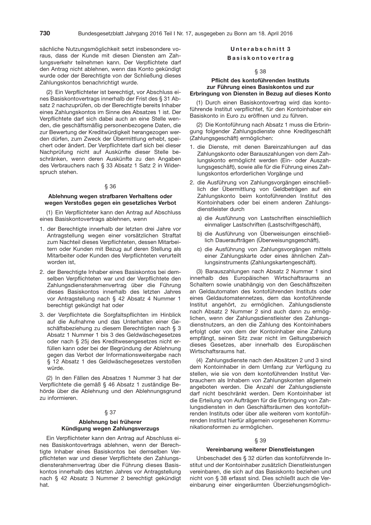 BGBl. 2016, Seite 730 — Originalseite als Abbildung