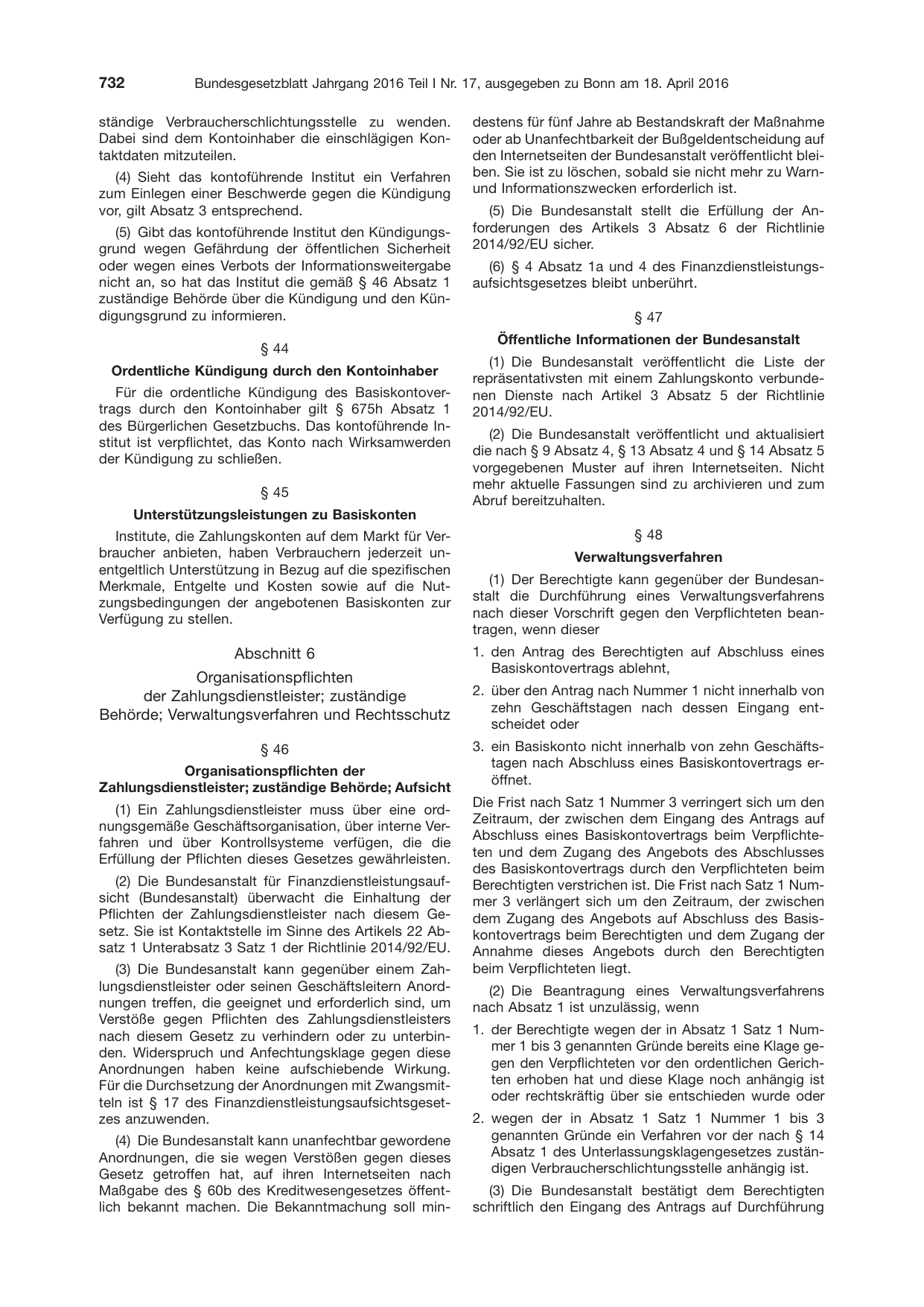 BGBl. 2016, Seite 732 — Originalseite als Abbildung