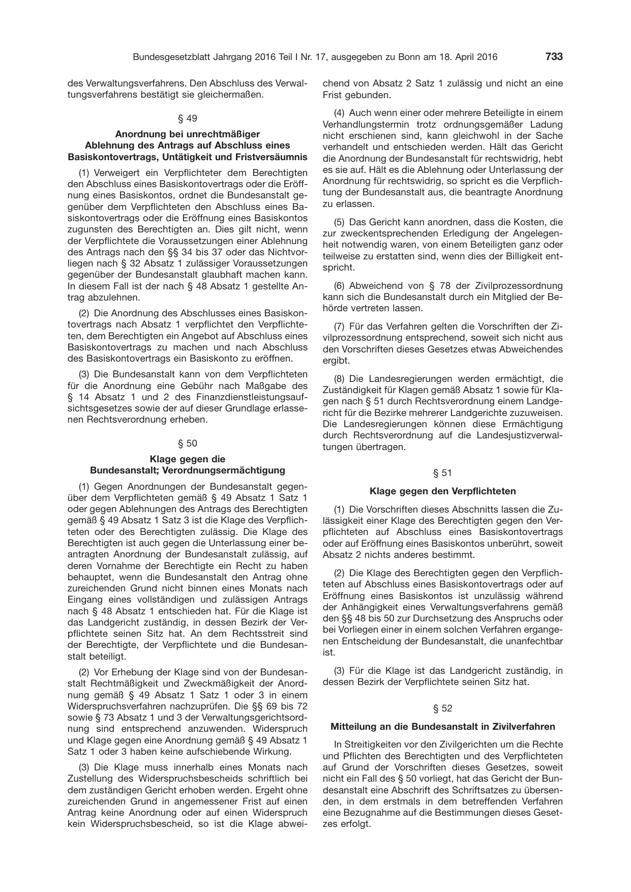 BGBl. 2016, Seite 733 — Originalseite als Abbildung