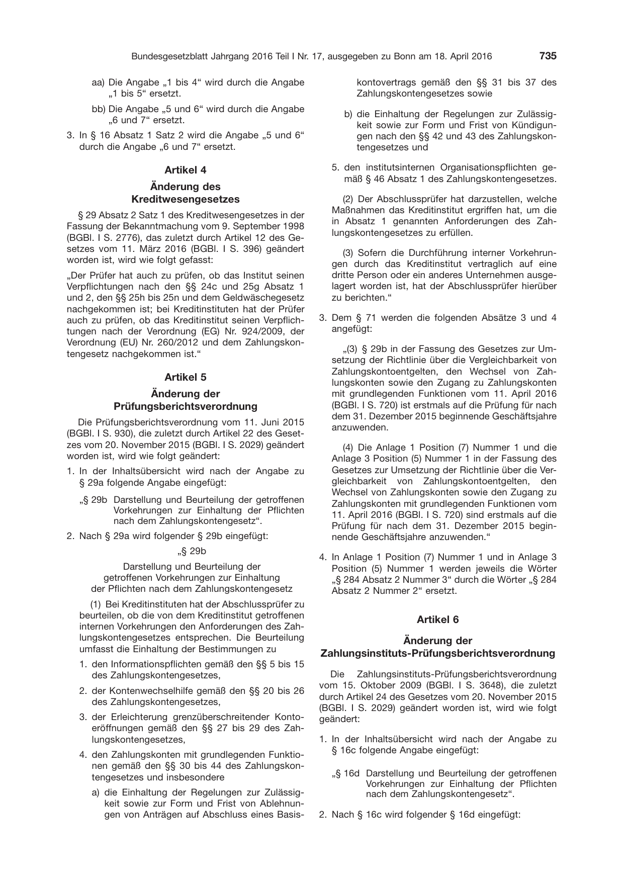 BGBl. 2016, Seite 735 — Originalseite als Abbildung