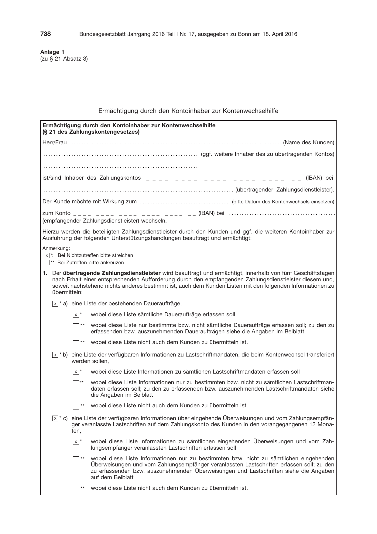 BGBl. 2016, Seite 738 — Originalseite als Abbildung