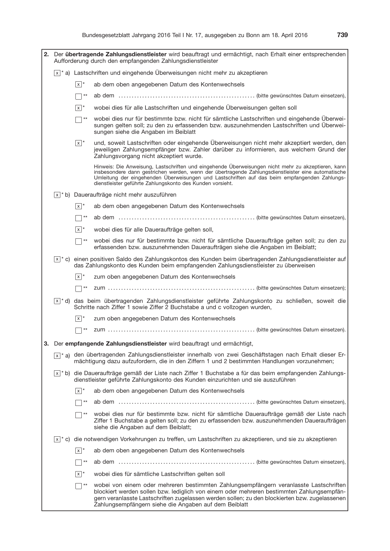BGBl. 2016, Seite 739 — Originalseite als Abbildung