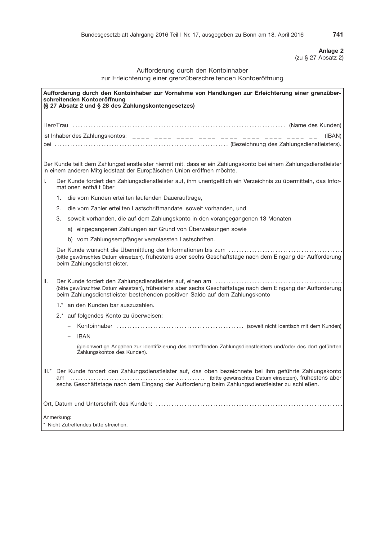 BGBl. 2016, Seite 741 — Originalseite als Abbildung