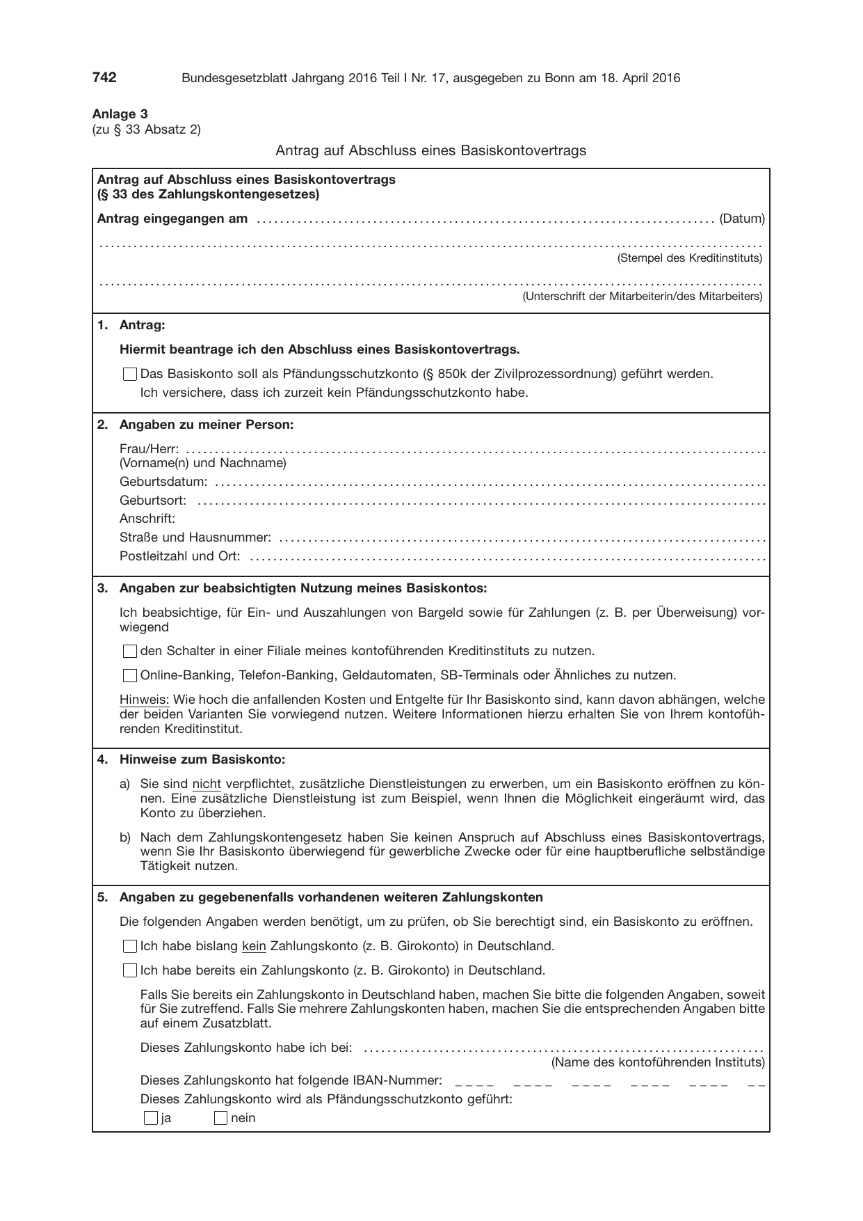 BGBl. 2016, Seite 742 — Originalseite als Abbildung
