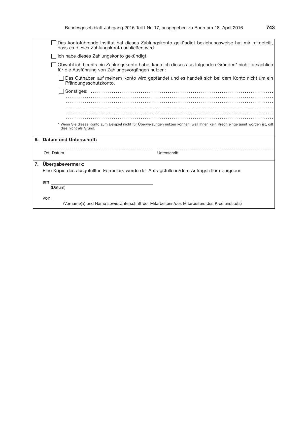 BGBl. 2016, Seite 743 — Originalseite als Abbildung
