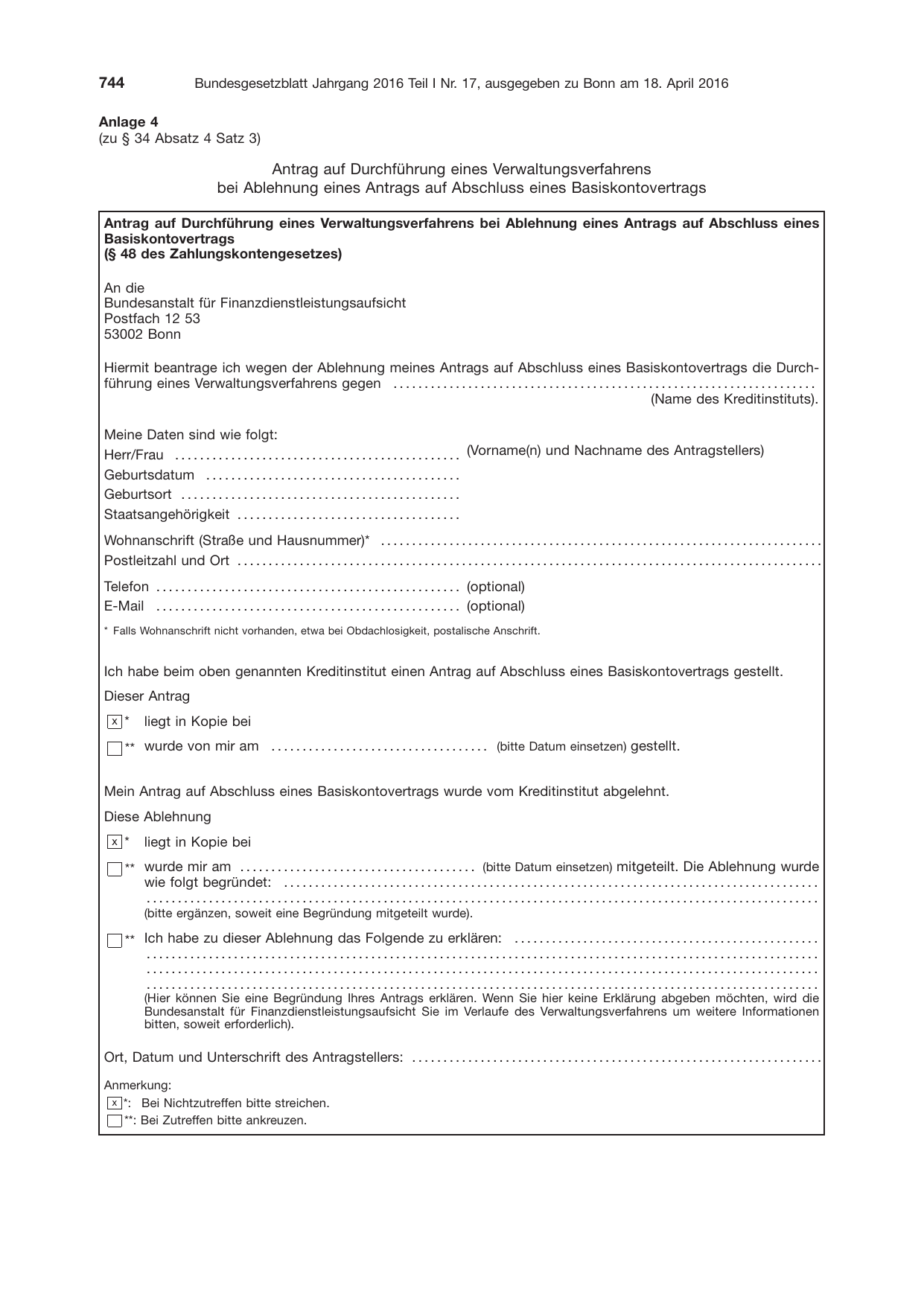 BGBl. 2016, Seite 744 — Originalseite als Abbildung