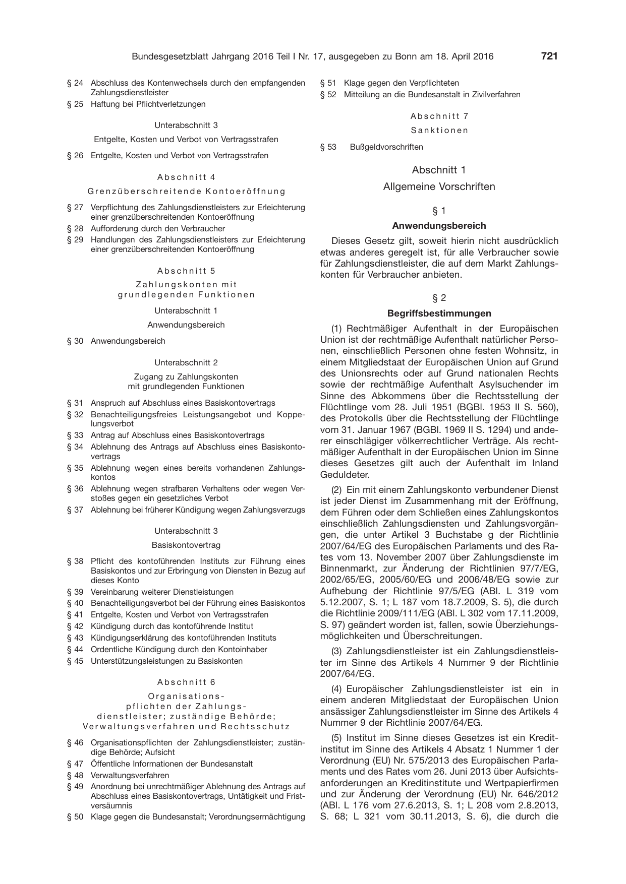 BGBl. 2016, Seite 721 — Originalseite als Abbildung