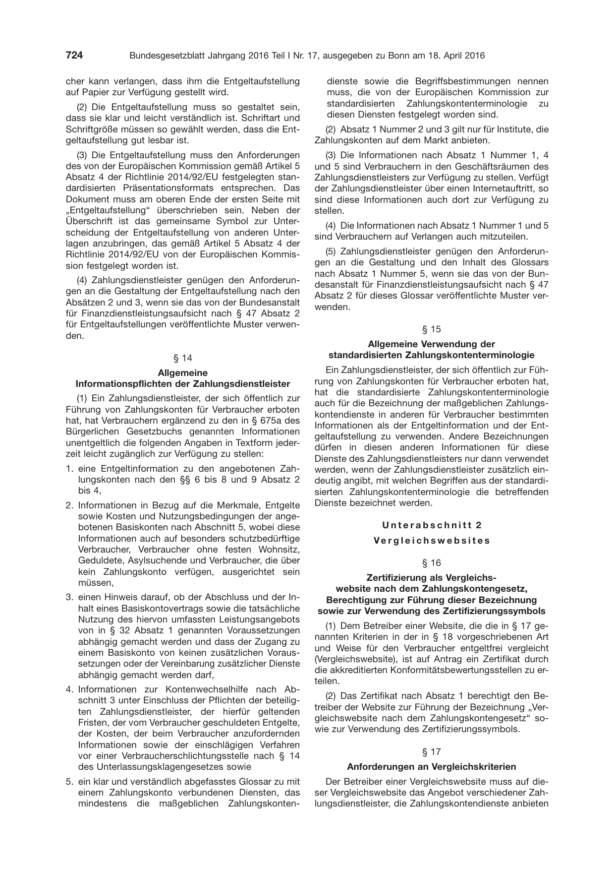 BGBl. 2016, Seite 724 — Originalseite als Abbildung