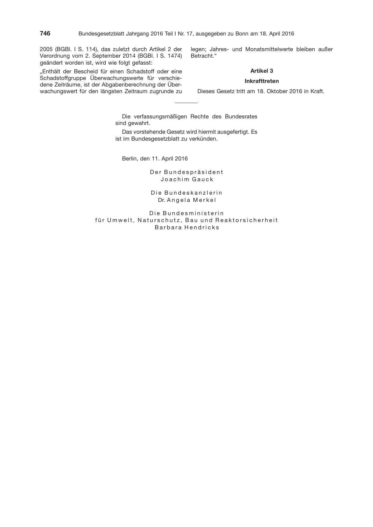 BGBl. 2016, Seite 746 — Originalseite als Abbildung