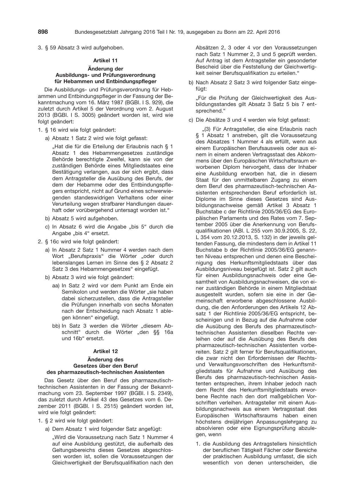 BGBl. 2016, Seite 898 — Originalseite als Abbildung