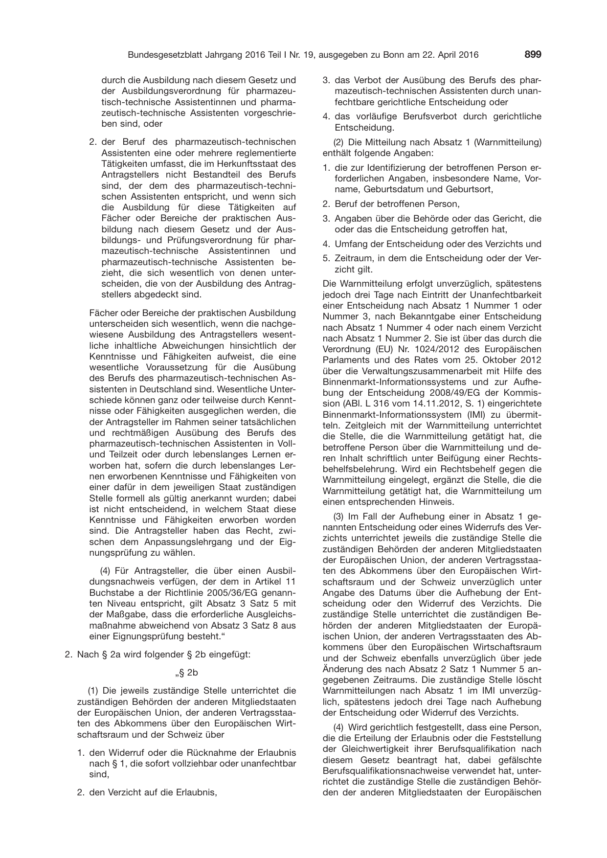 BGBl. 2016, Seite 899 — Originalseite als Abbildung