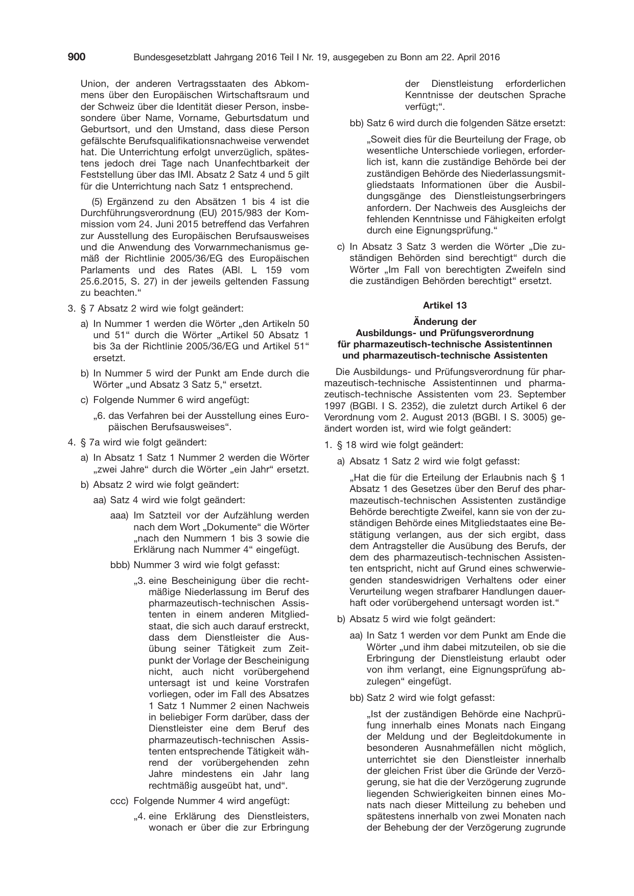 BGBl. 2016, Seite 900 — Originalseite als Abbildung