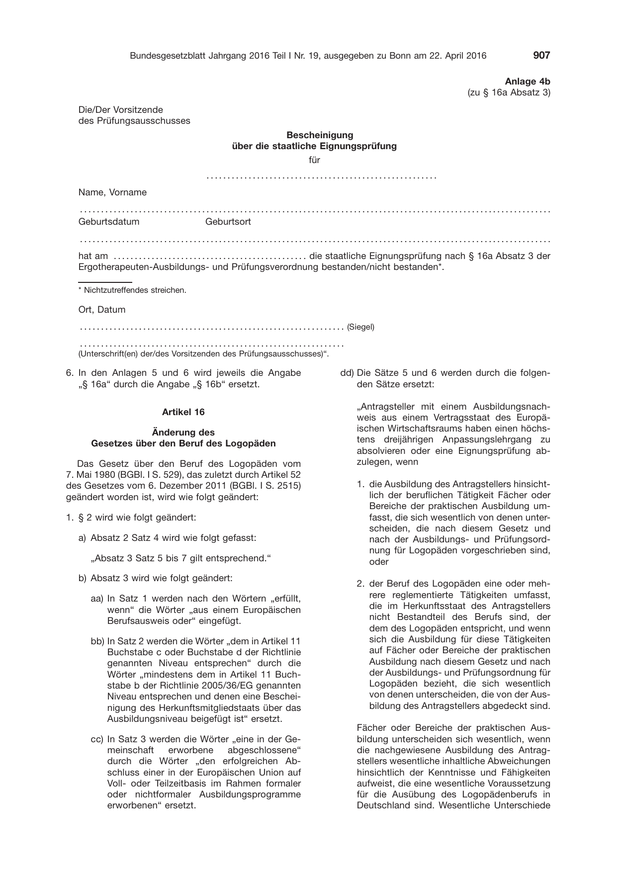BGBl. 2016, Seite 907 — Originalseite als Abbildung