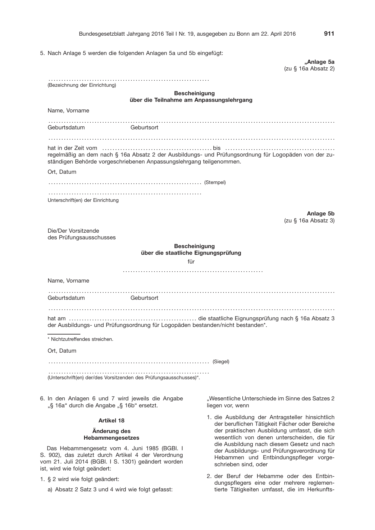 BGBl. 2016, Seite 911 — Originalseite als Abbildung