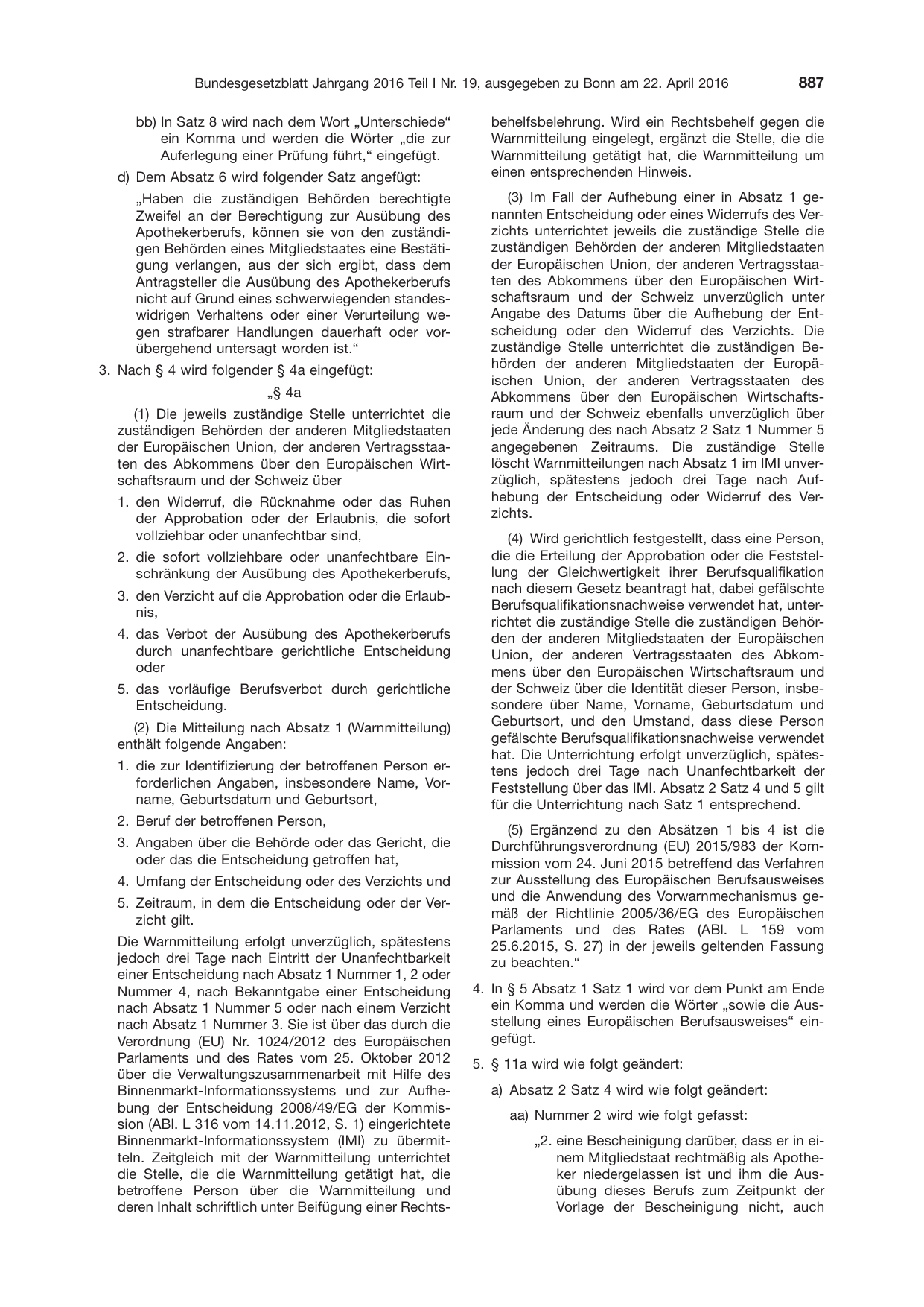BGBl. 2016, Seite 887 — Originalseite als Abbildung
