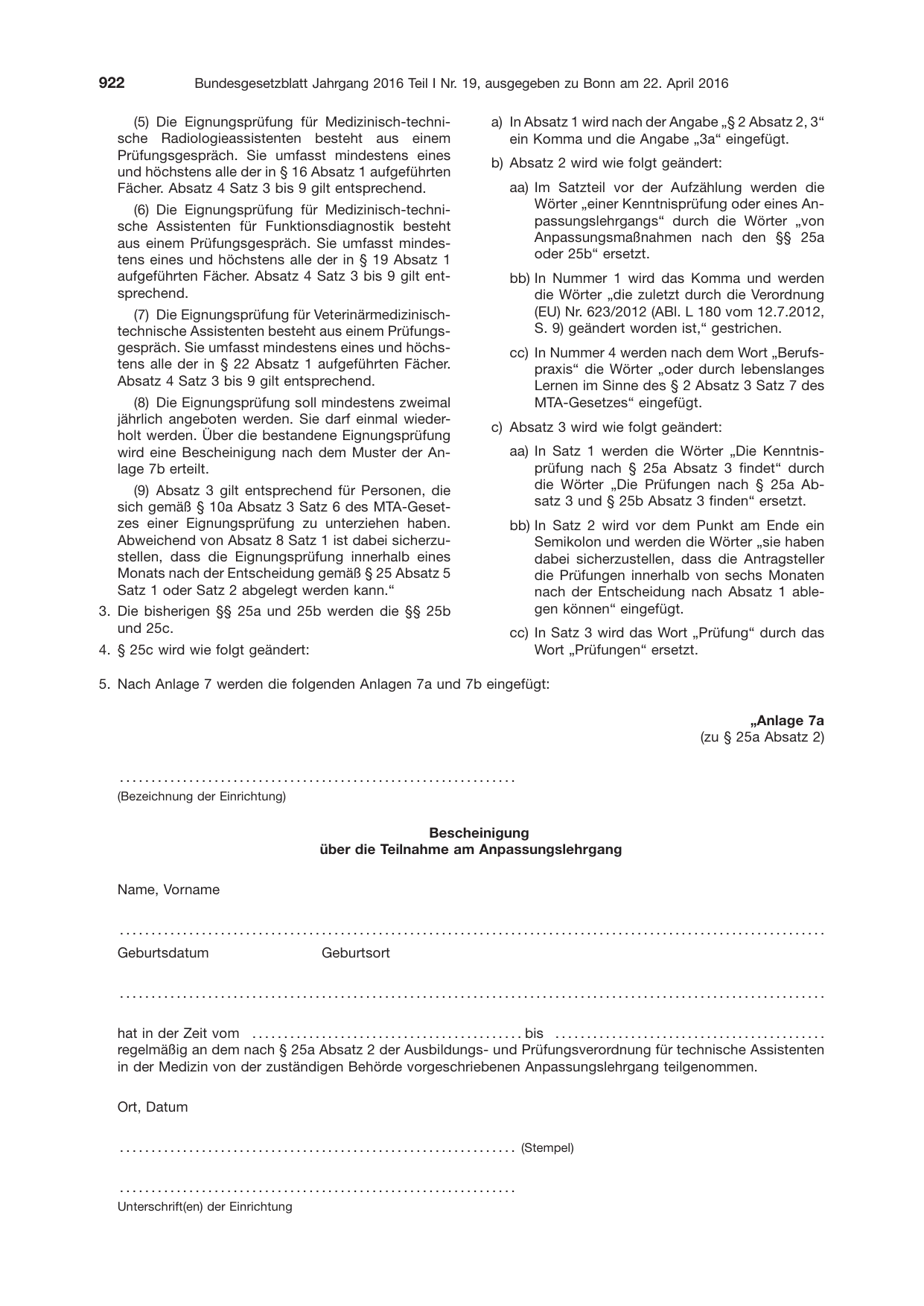 BGBl. 2016, Seite 922 — Originalseite als Abbildung