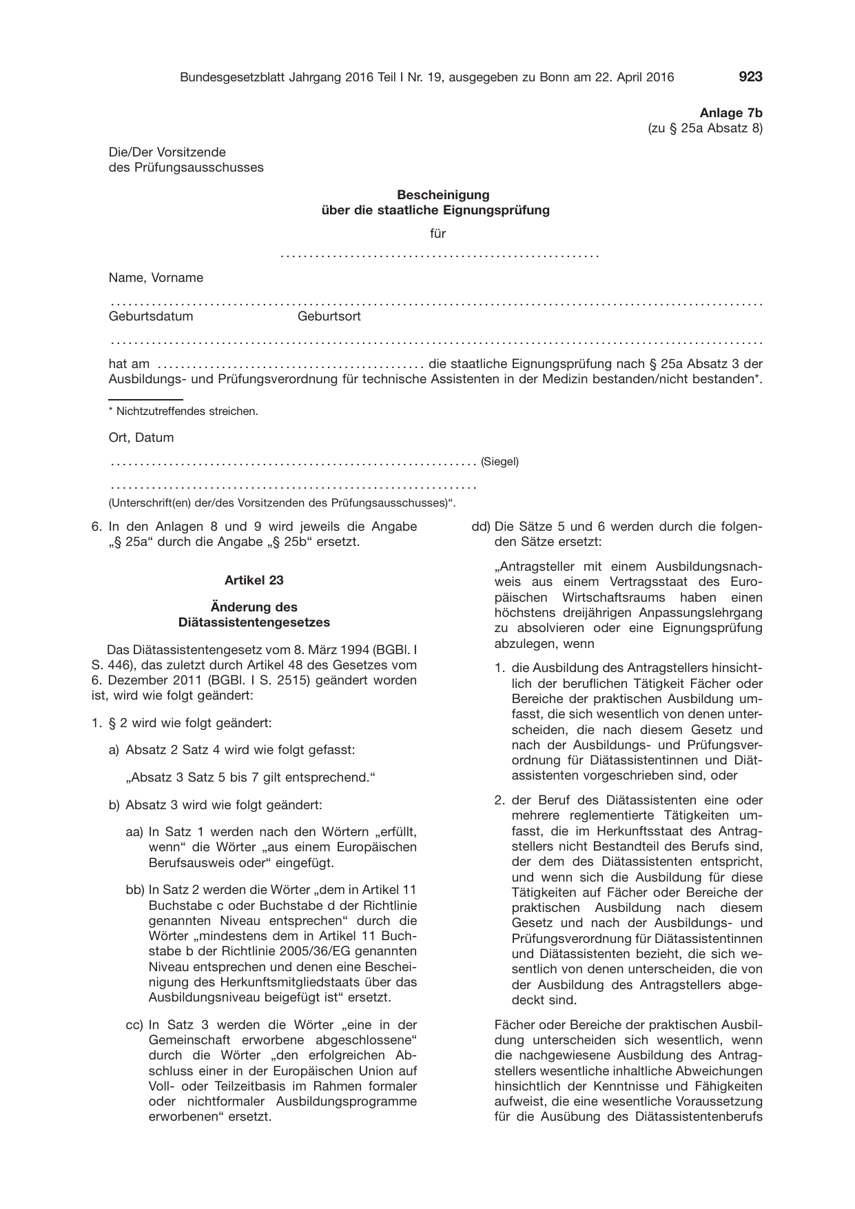 BGBl. 2016, Seite 923 — Originalseite als Abbildung