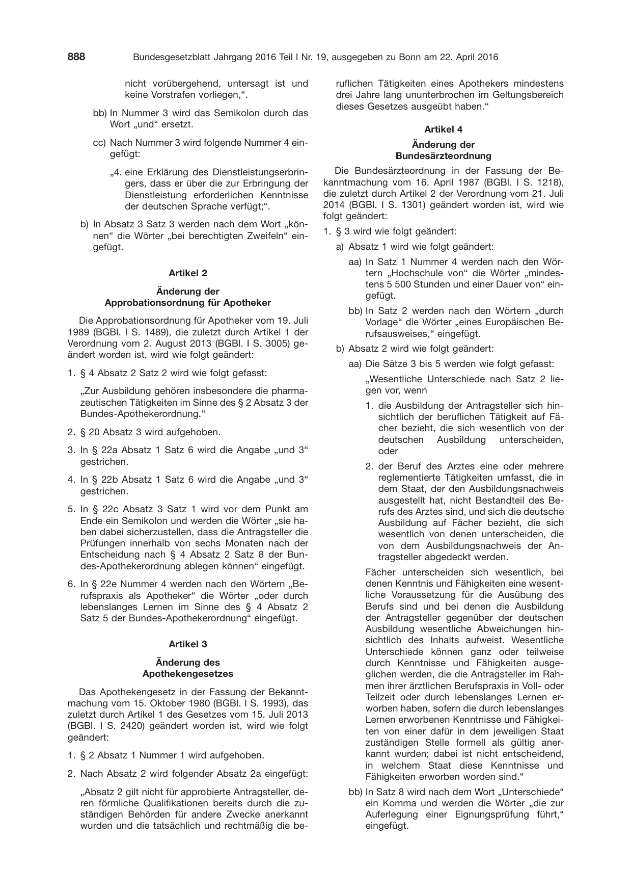 BGBl. 2016, Seite 888 — Originalseite als Abbildung