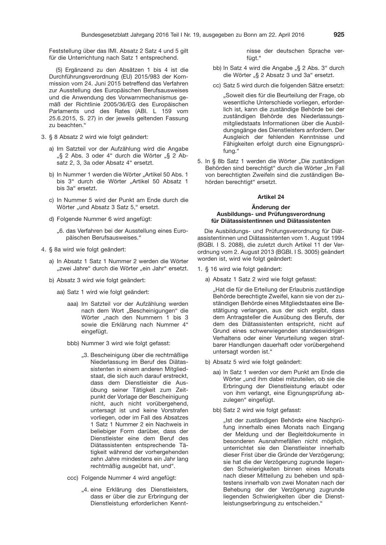 BGBl. 2016, Seite 925 — Originalseite als Abbildung