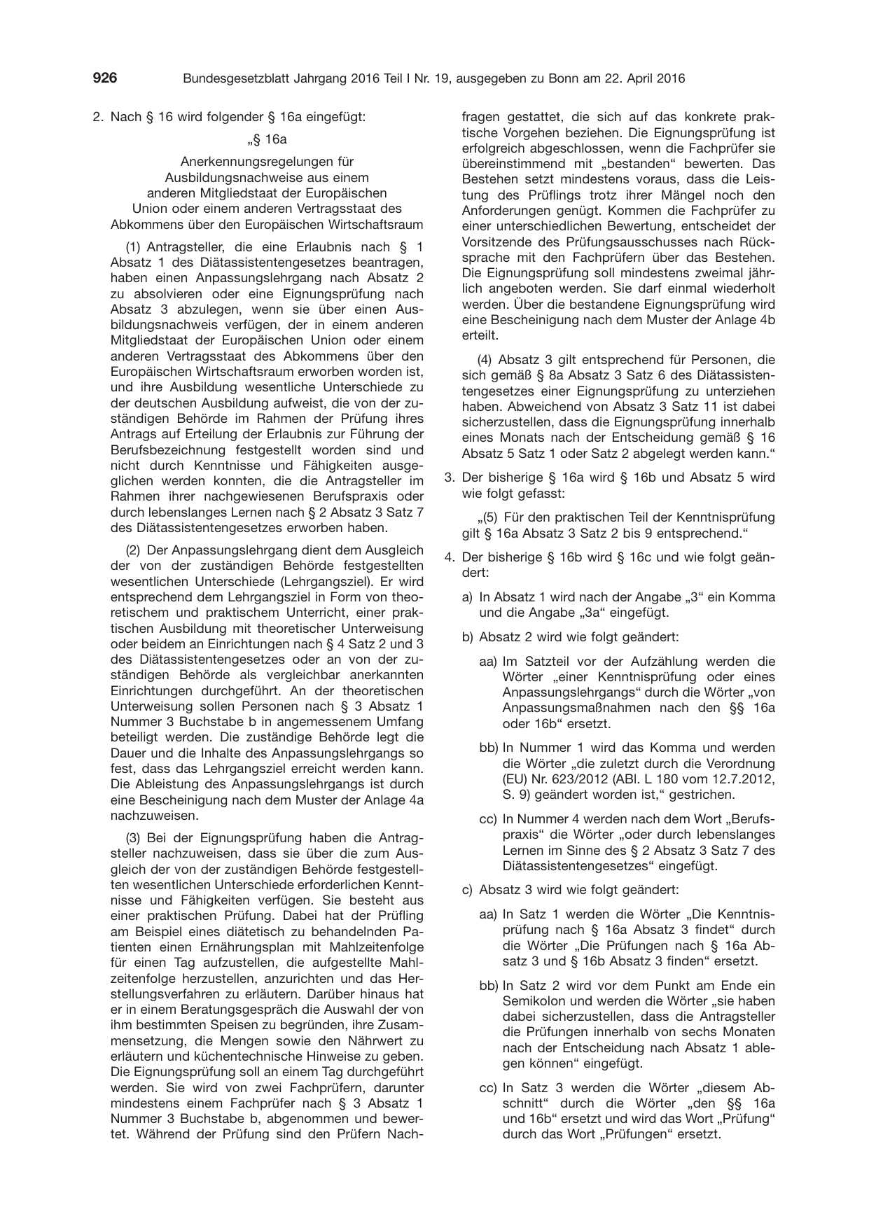 BGBl. 2016, Seite 926 — Originalseite als Abbildung