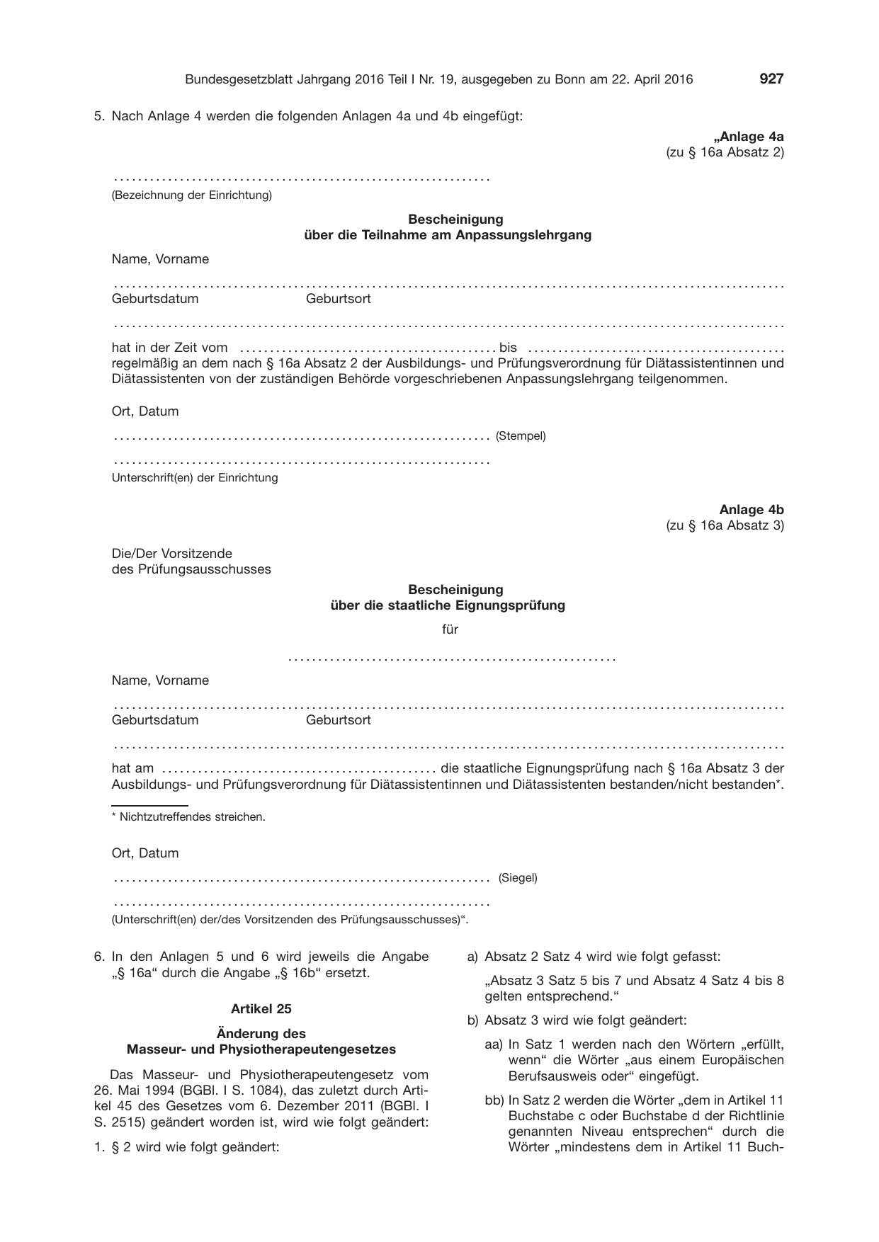 BGBl. 2016, Seite 927 — Originalseite als Abbildung