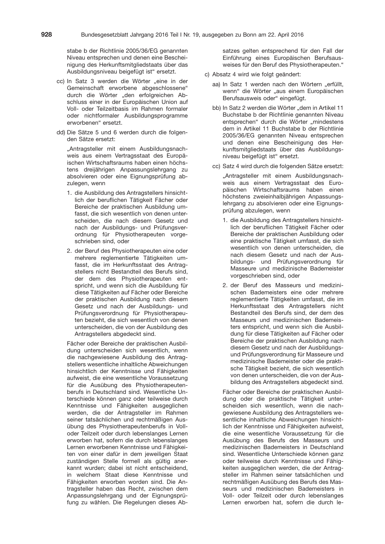 BGBl. 2016, Seite 928 — Originalseite als Abbildung