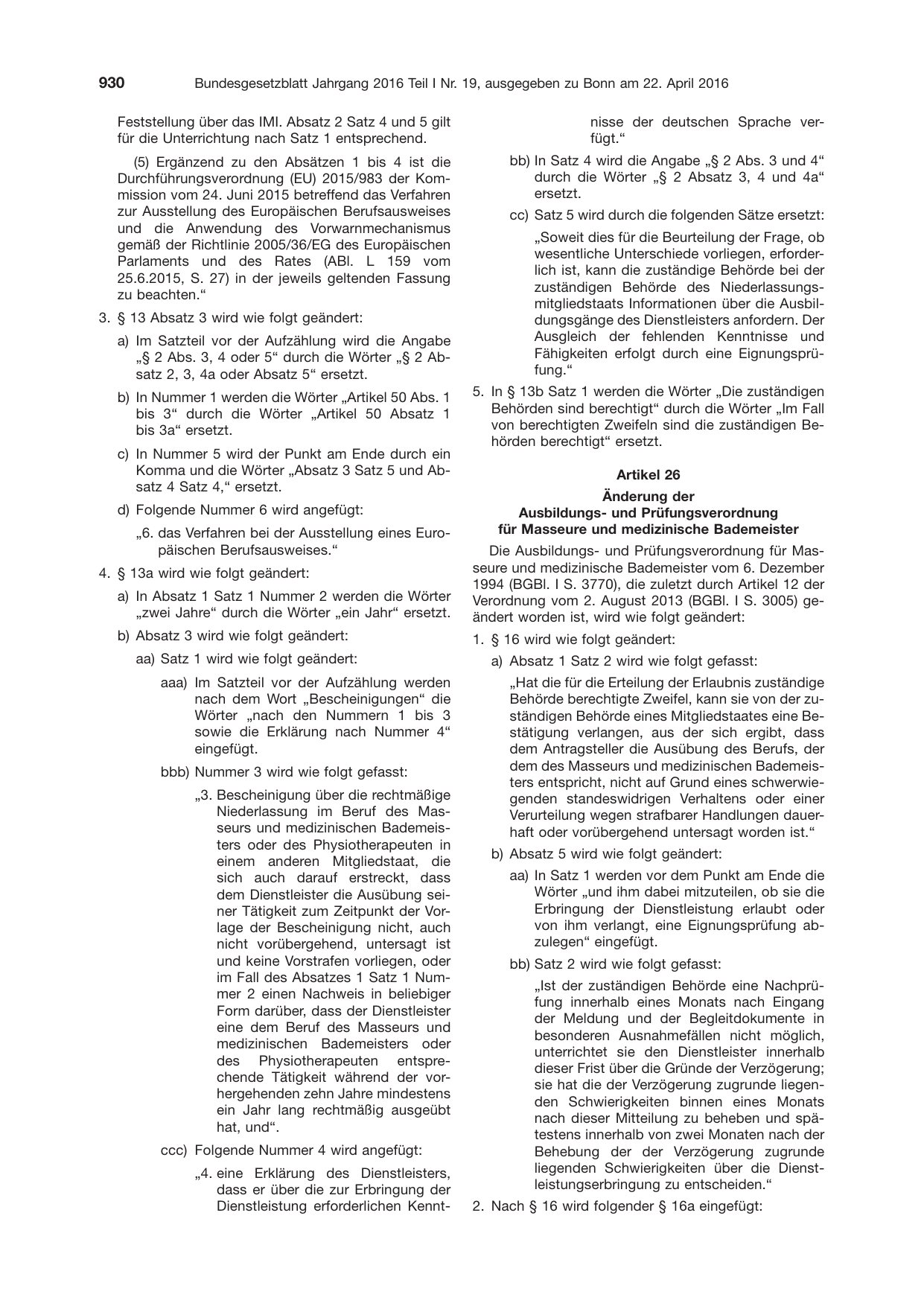 BGBl. 2016, Seite 930 — Originalseite als Abbildung