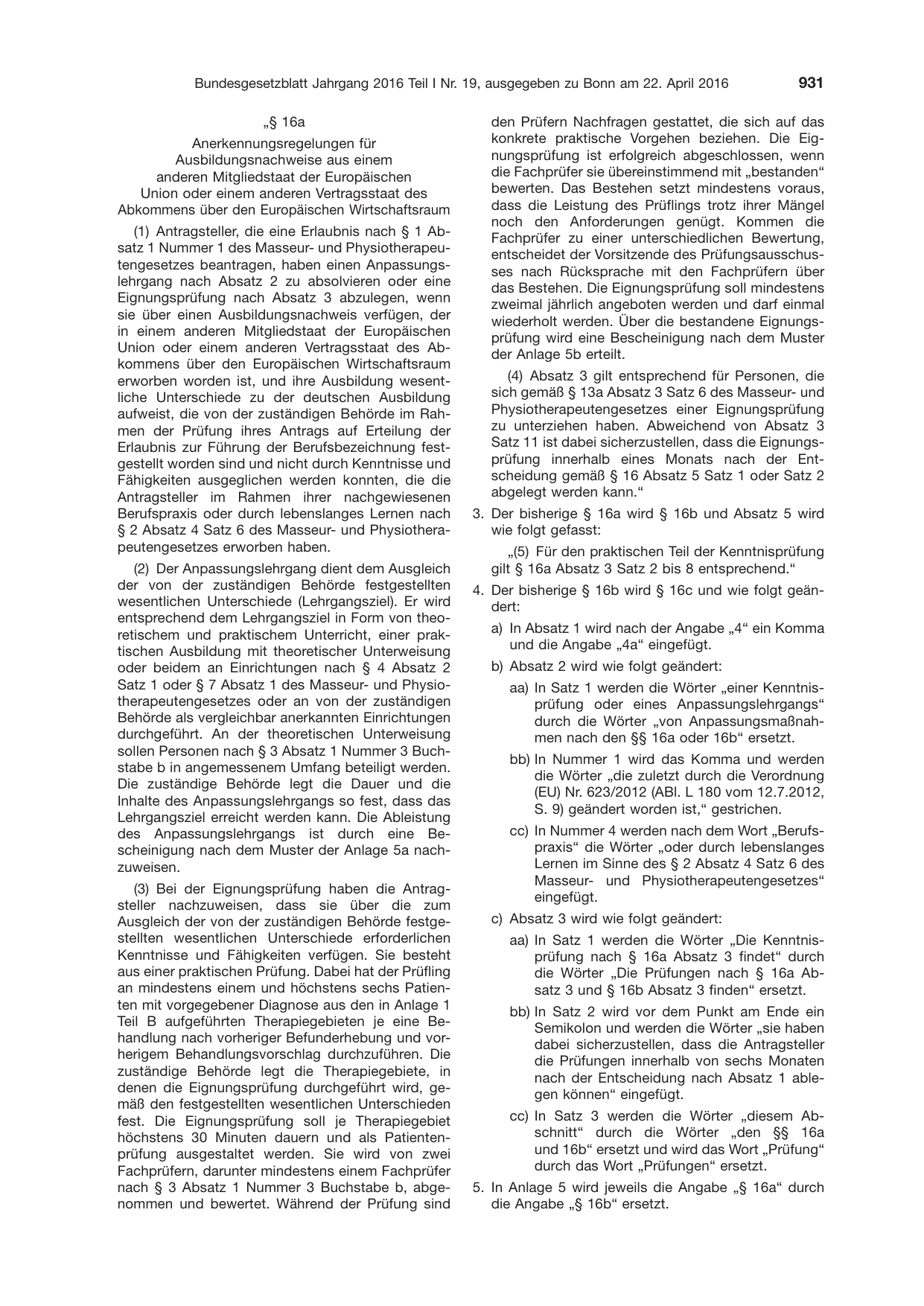 BGBl. 2016, Seite 931 — Originalseite als Abbildung