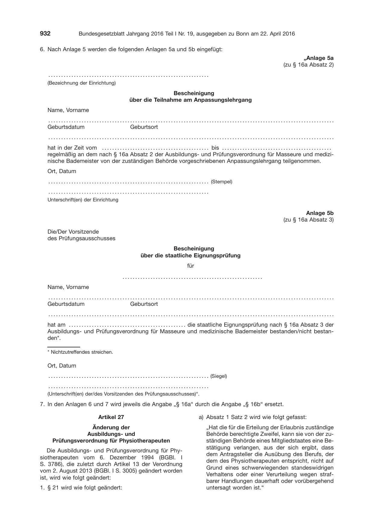 BGBl. 2016, Seite 932 — Originalseite als Abbildung