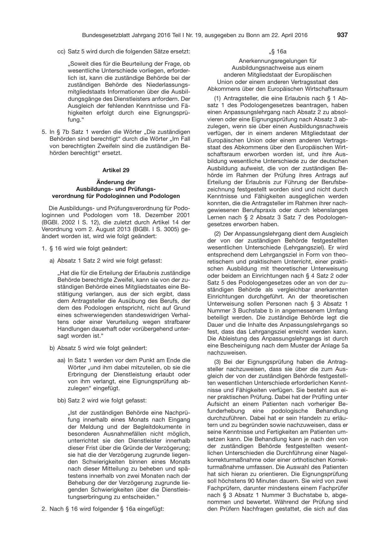 BGBl. 2016, Seite 937 — Originalseite als Abbildung