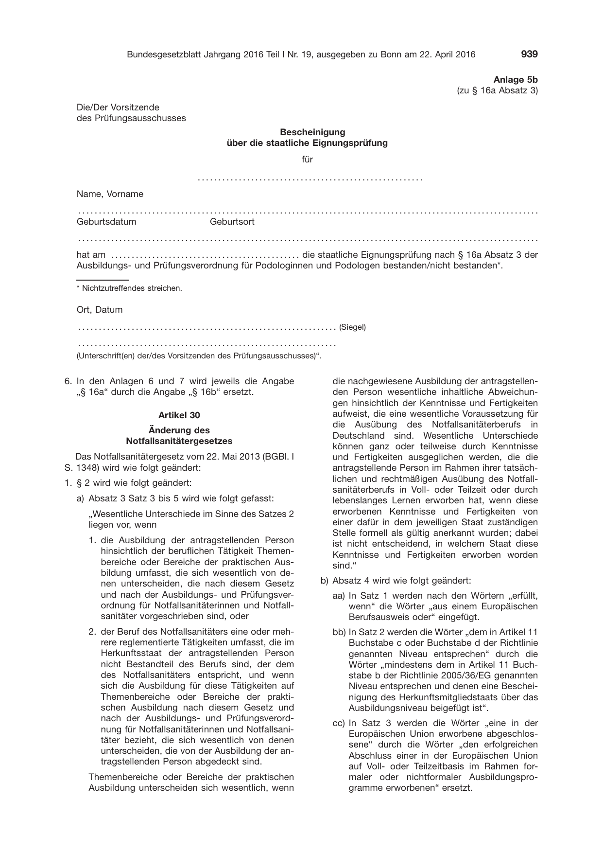 BGBl. 2016, Seite 939 — Originalseite als Abbildung