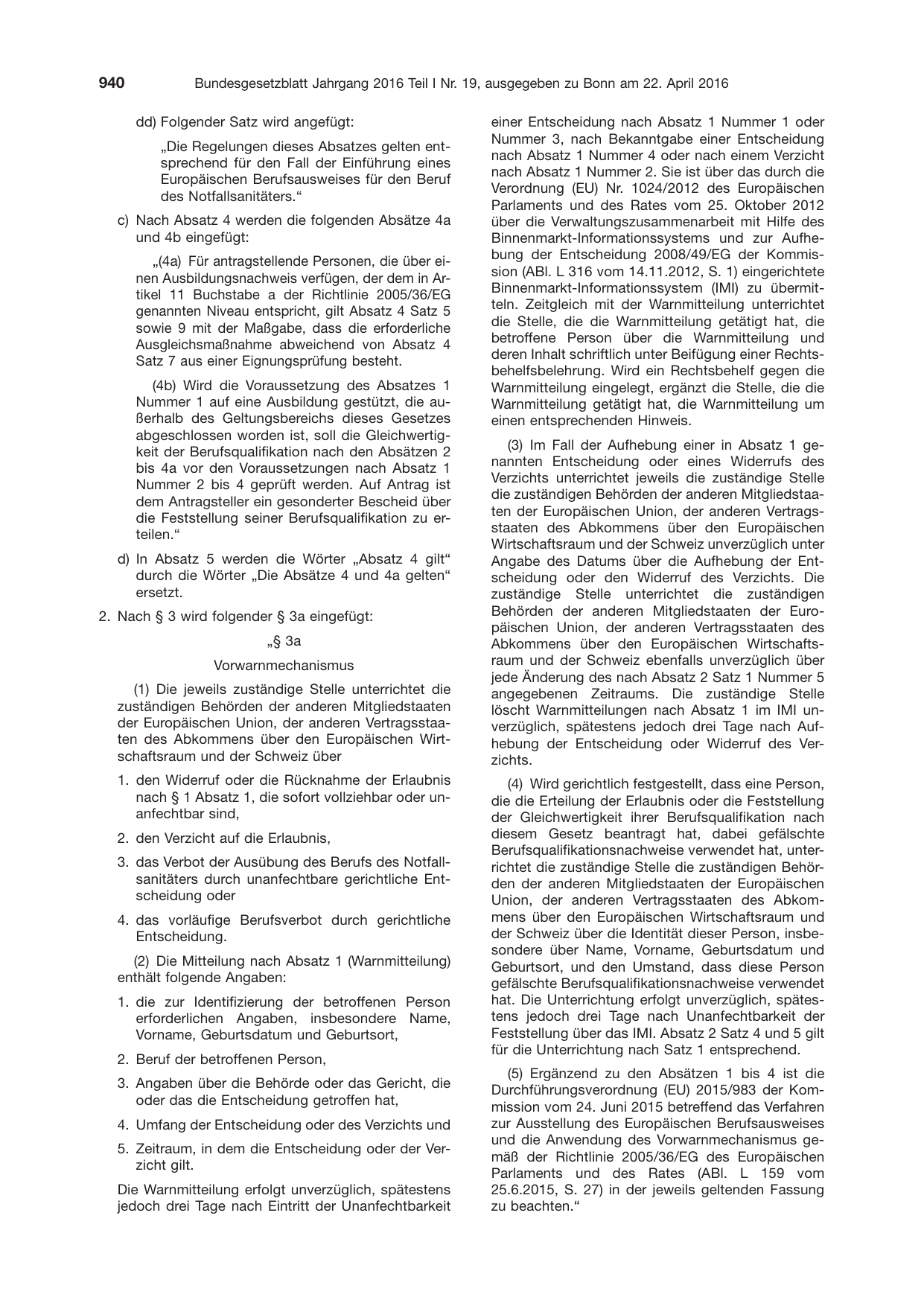BGBl. 2016, Seite 940 — Originalseite als Abbildung