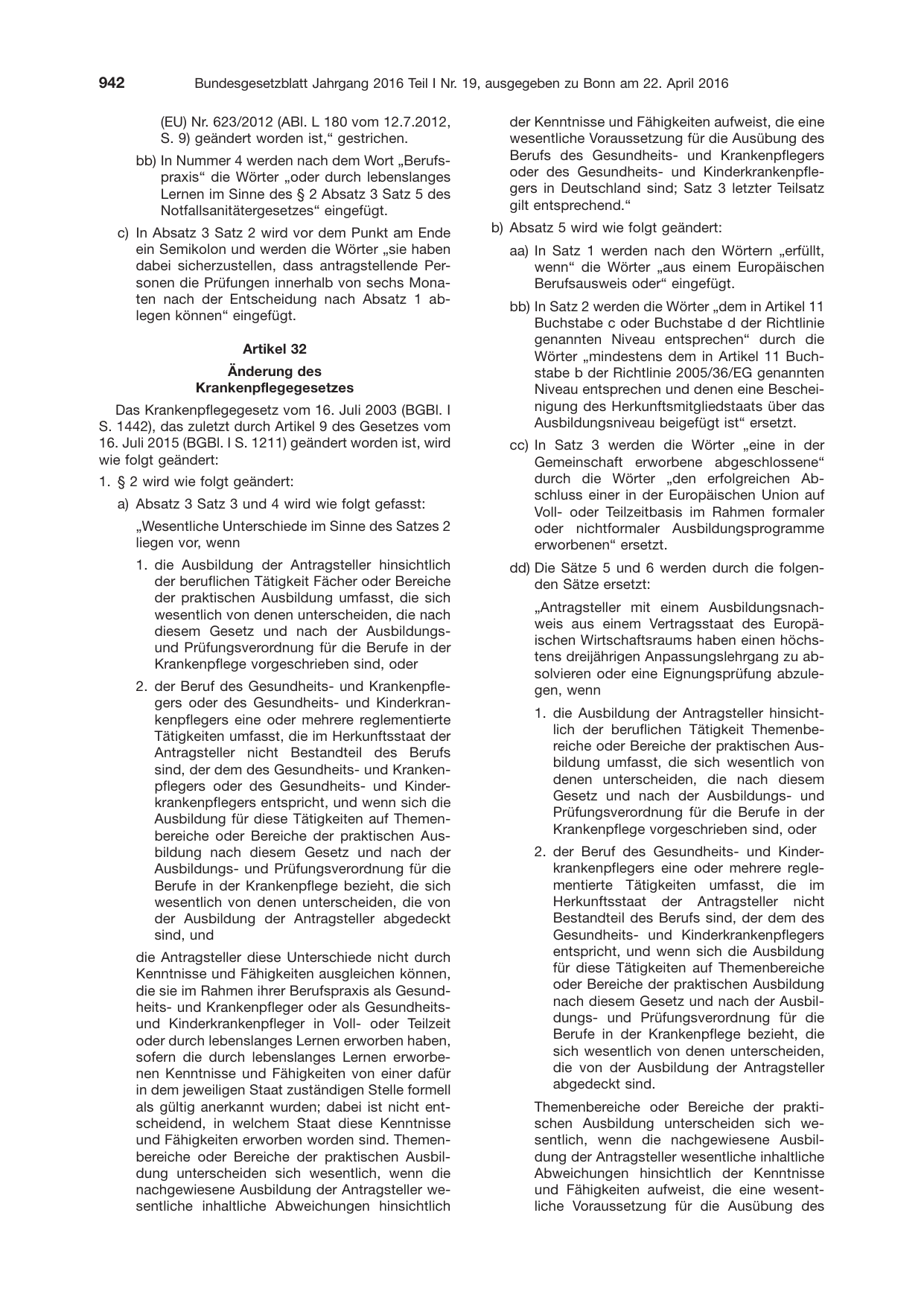 BGBl. 2016, Seite 942 — Originalseite als Abbildung