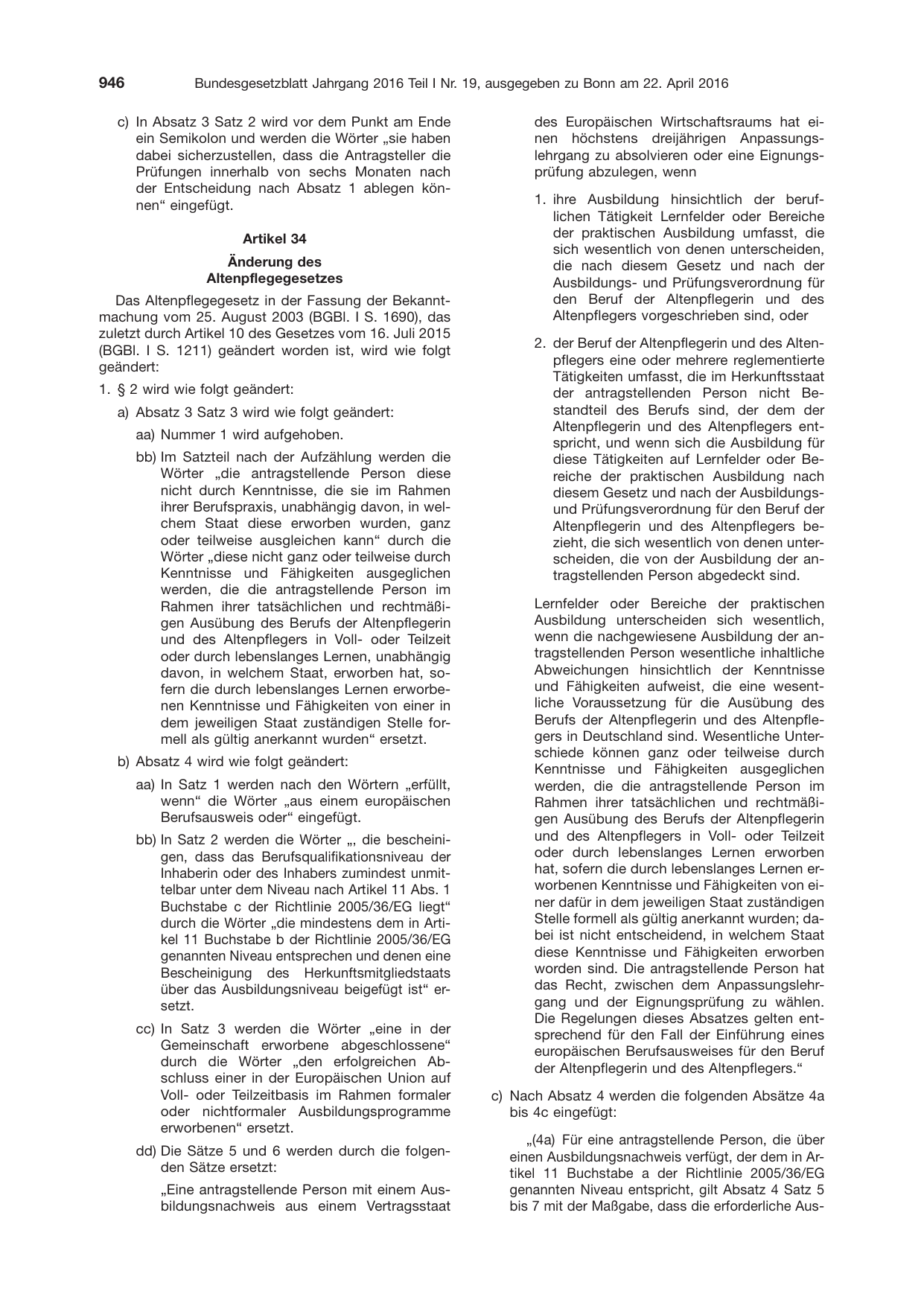 BGBl. 2016, Seite 946 — Originalseite als Abbildung