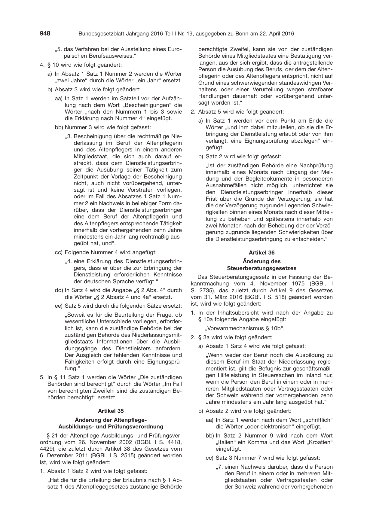 BGBl. 2016, Seite 948 — Originalseite als Abbildung