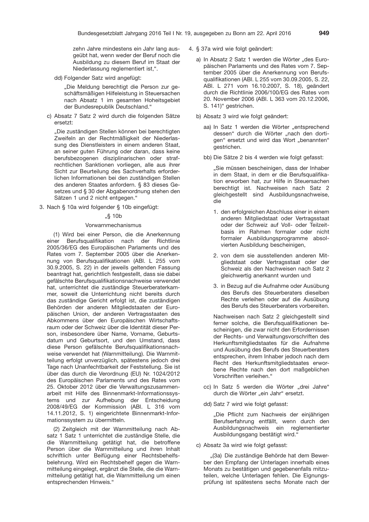 BGBl. 2016, Seite 949 — Originalseite als Abbildung