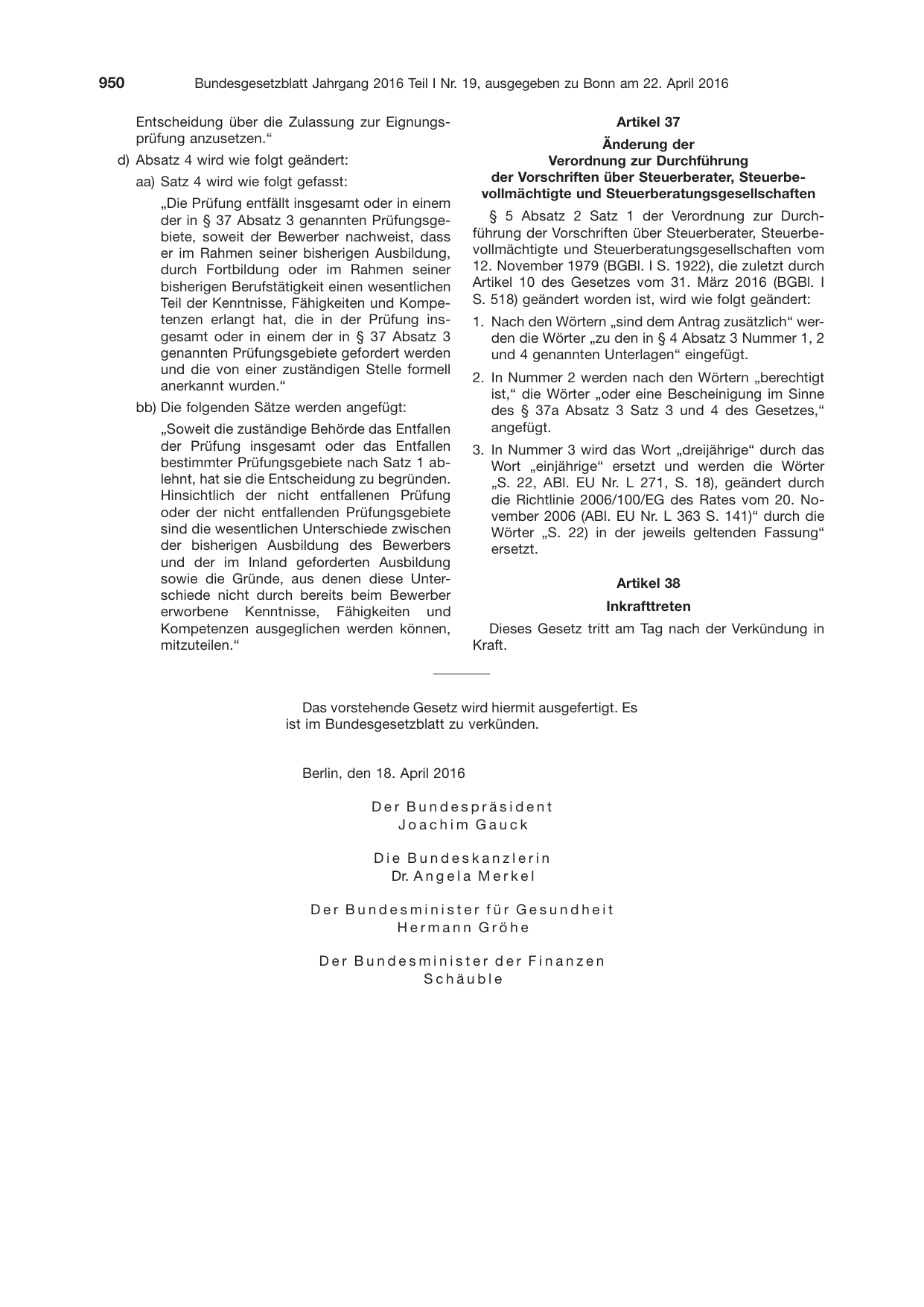 BGBl. 2016, Seite 950 — Originalseite als Abbildung