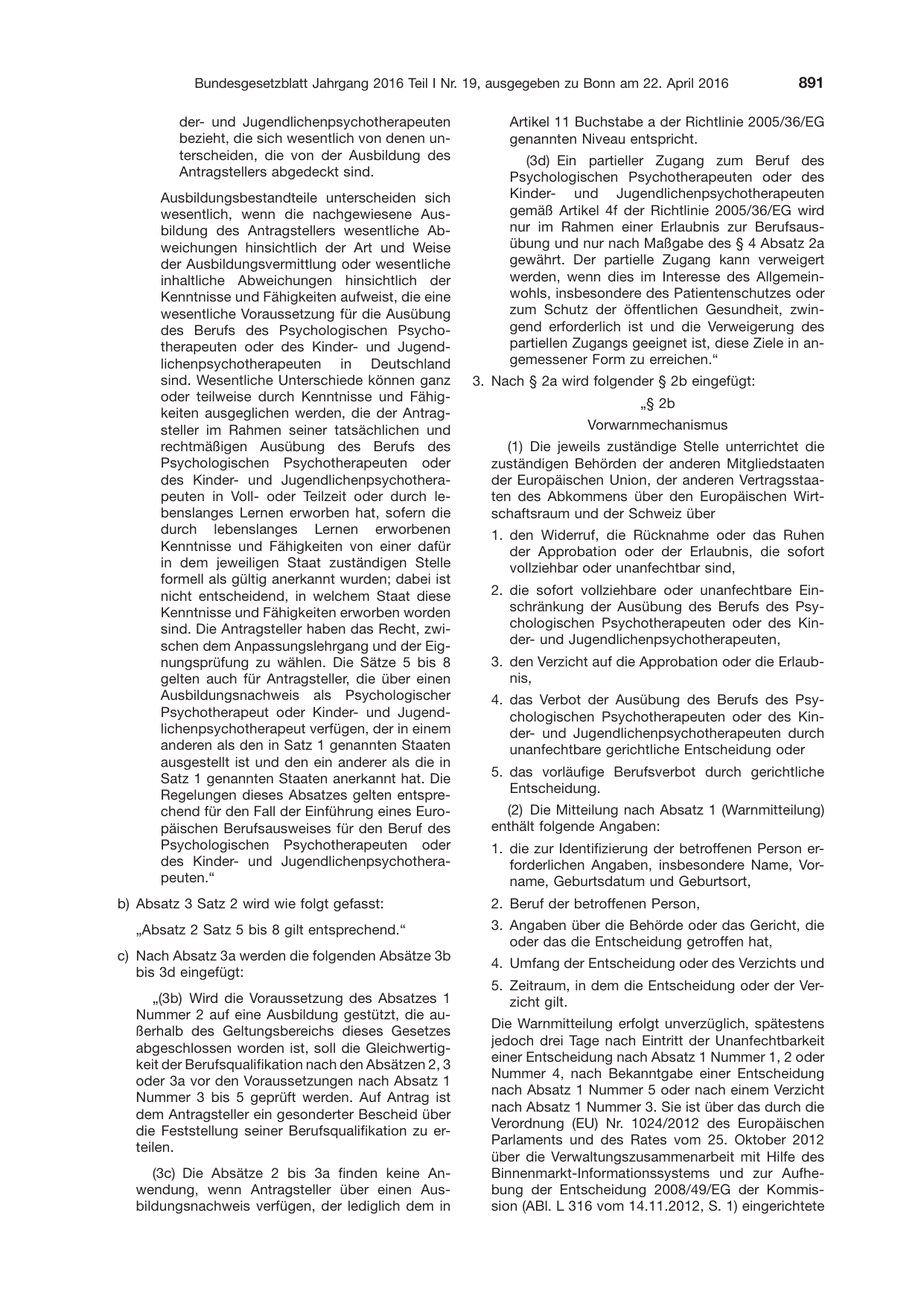BGBl. 2016, Seite 891 — Originalseite als Abbildung