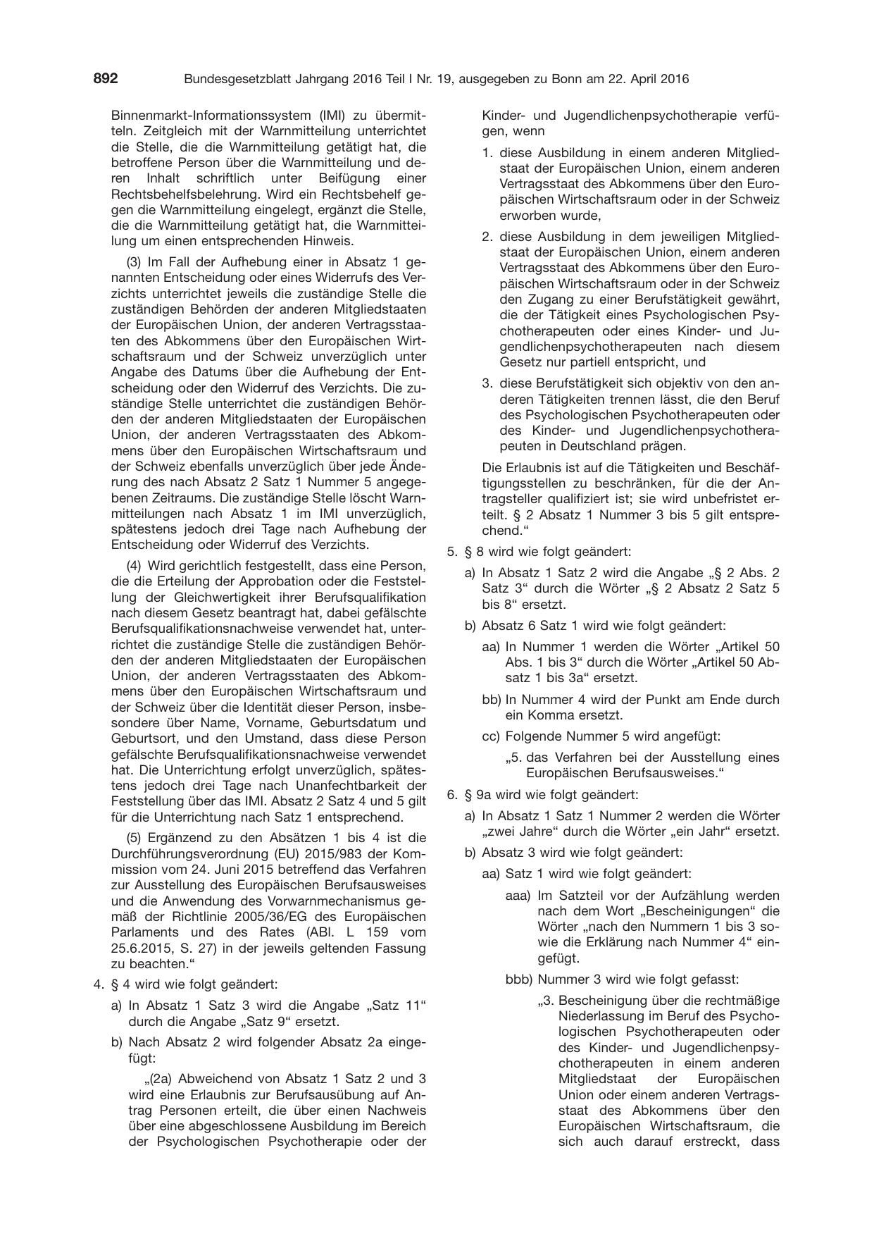 BGBl. 2016, Seite 892 — Originalseite als Abbildung